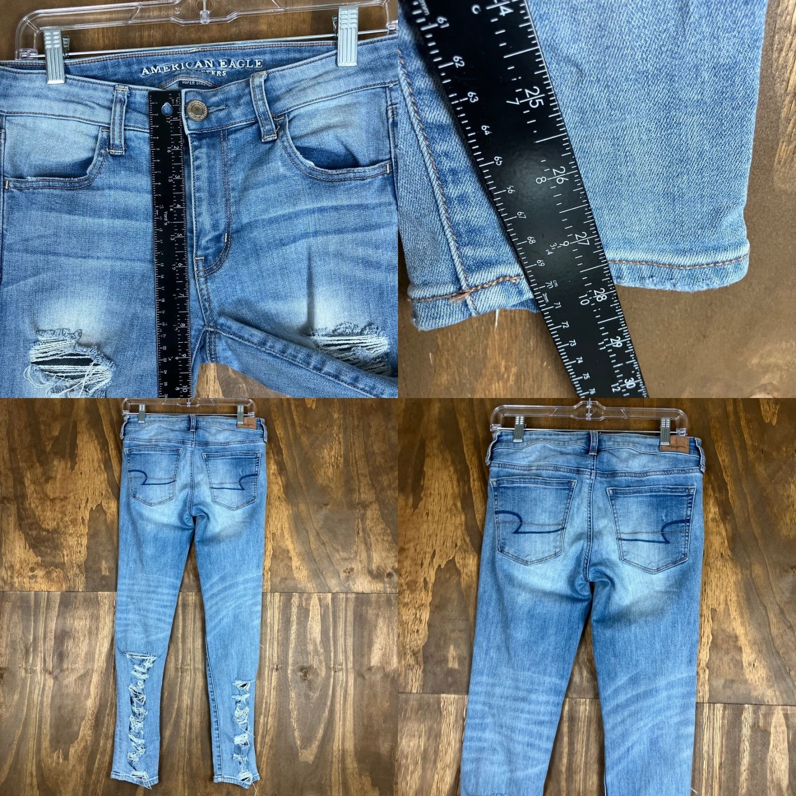American Eagle Outfitters VINTAGE American Eagle Womens Jeans Blue Denim Mid Rise Jegging Distressed Stretch 6 Size 29" - 8 Thumbnail