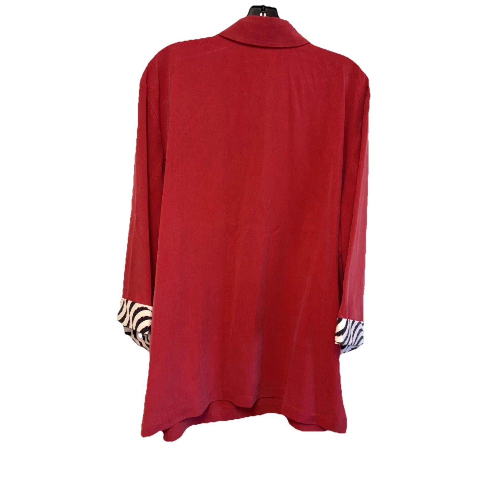Vintage Go Silk Women Top 1X Red Button Up Zebra Print 3/4 Sleeve Collared Neckline Casual Shirt Womens Silk Size XL / US 12-14 / IT 48-50 - 3 Thumbnail
