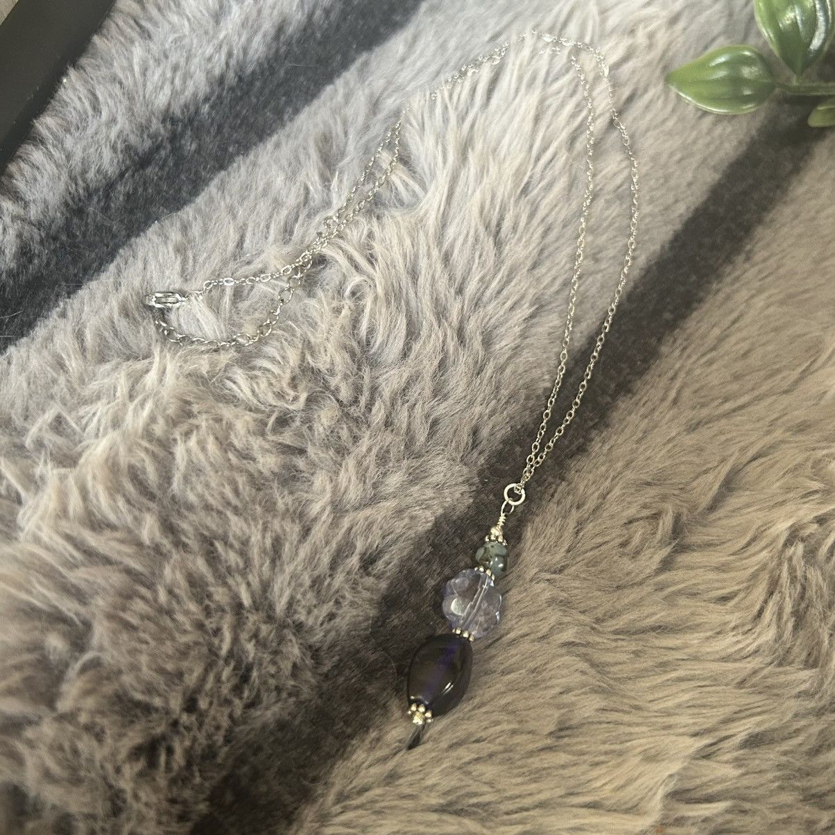 Handmade Handcrafted vintage sapphire glass dragon vein necklace Size ONE SIZE - 6 Thumbnail