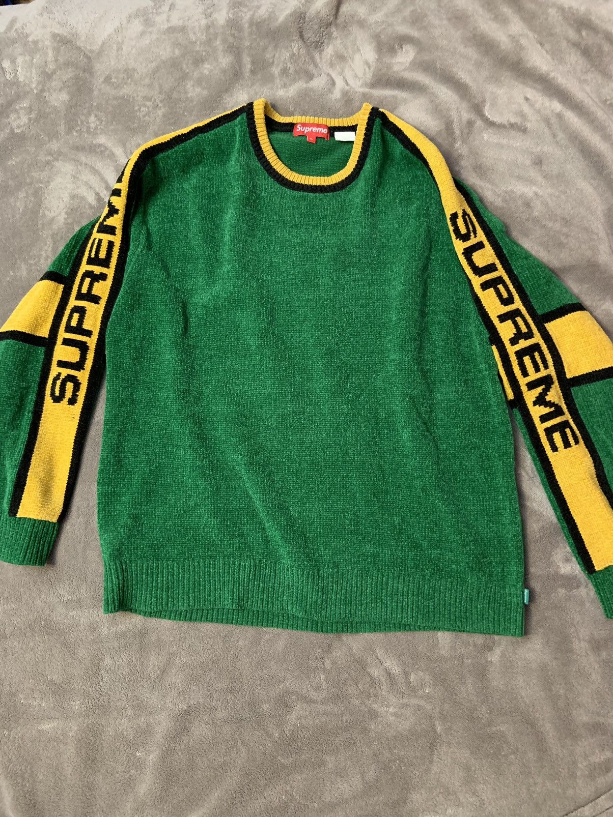 image of Supreme Stripe Chenille Sweater in Green, Men's (Size XL)