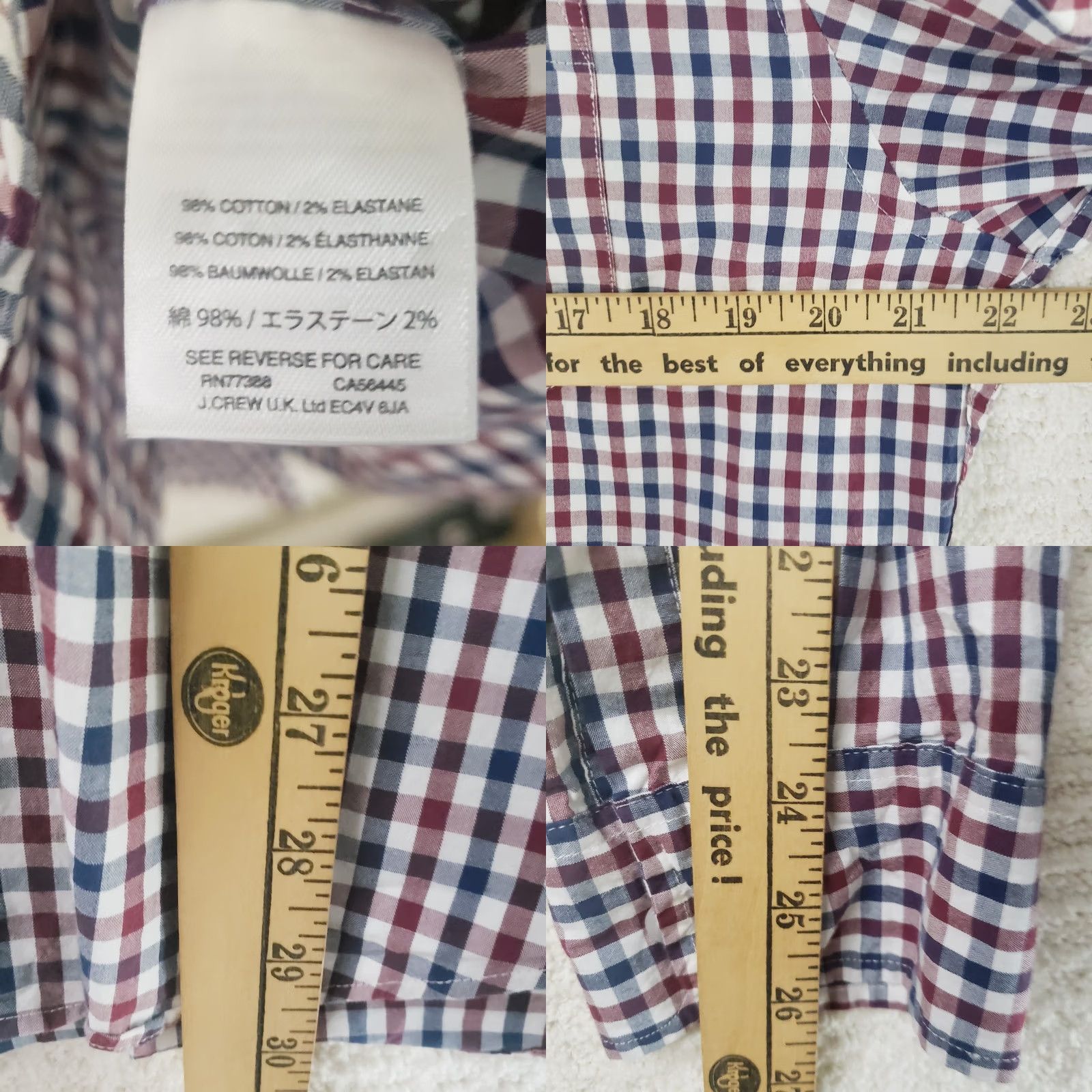 J.Crew J.CREW Mercantile Flex Slim Fit Shirt L Red White Blue Check Long Sleeve Button-Up Mens Size US L / EU 52-54 / 3 - 9 Thumbnail