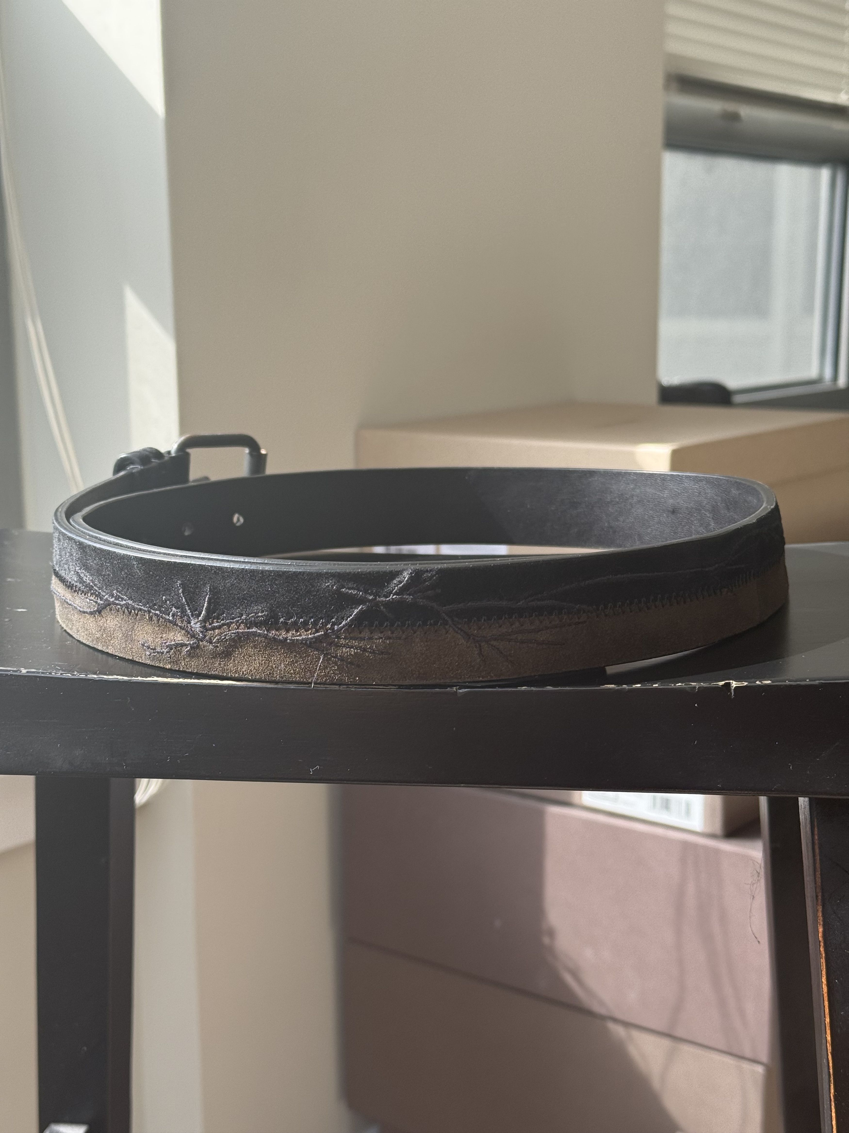 Haider Ackermann Black/Brown Embroidered Suede Belt Size ONE SIZE - 2 Thumbnail