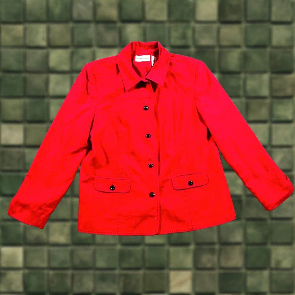 Vintage Alfred Dunner Basic Jacket Womens 16 Red Polyester Fleece-Lined Button-Up Jacket Size XXL / US 16-18 / IT 52-54 - 1 Thumbnail