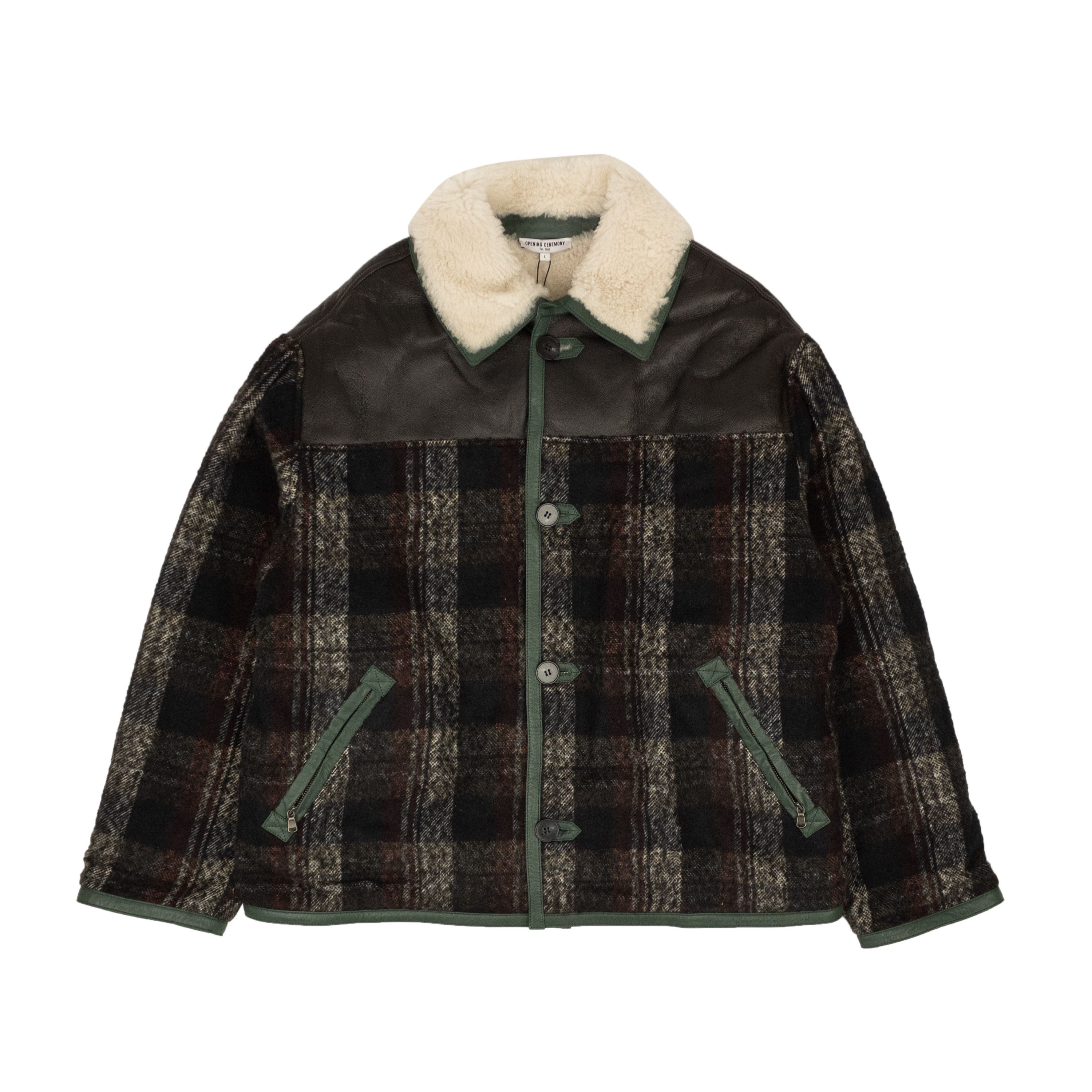 image of Opening Ceremony Charcoal Black Shearling Tartan Jacket Size M, Men's