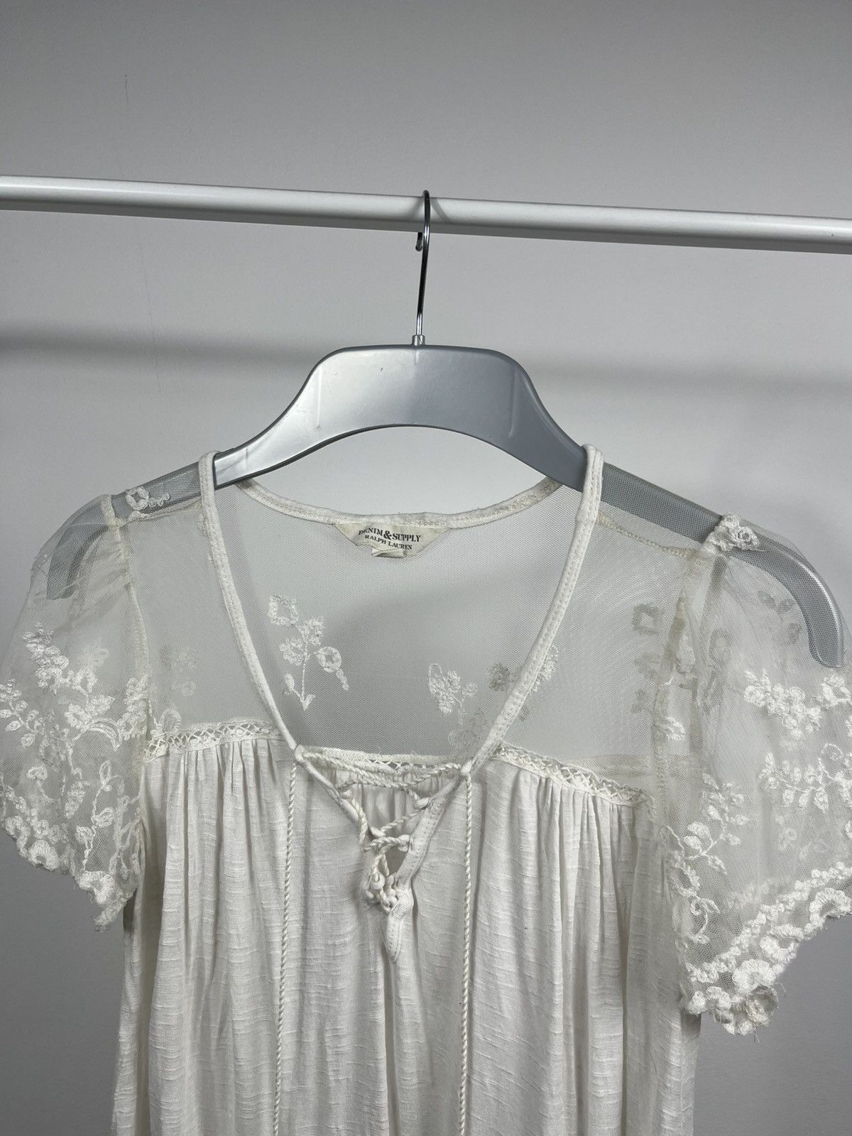 Denim & Supply Ralph Lauren × Polo Ralph Lauren × Vintage Denim Supply Ralph Lauren Boho Lace Sheer White Peasant Top Size S / US 4 / IT 40 - 2 Thumbnail
