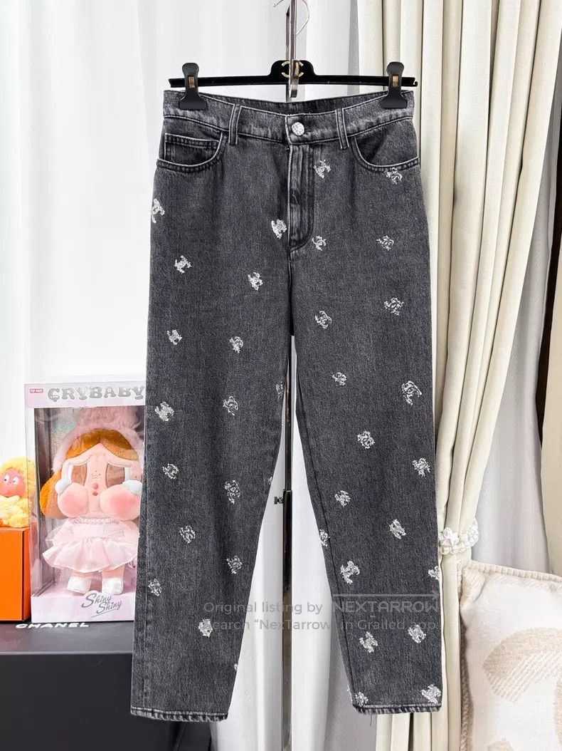 Chanel Chanel Silver double C full logo denim trousers Size 25" / US 0 / IT 36 - 1 Thumbnail