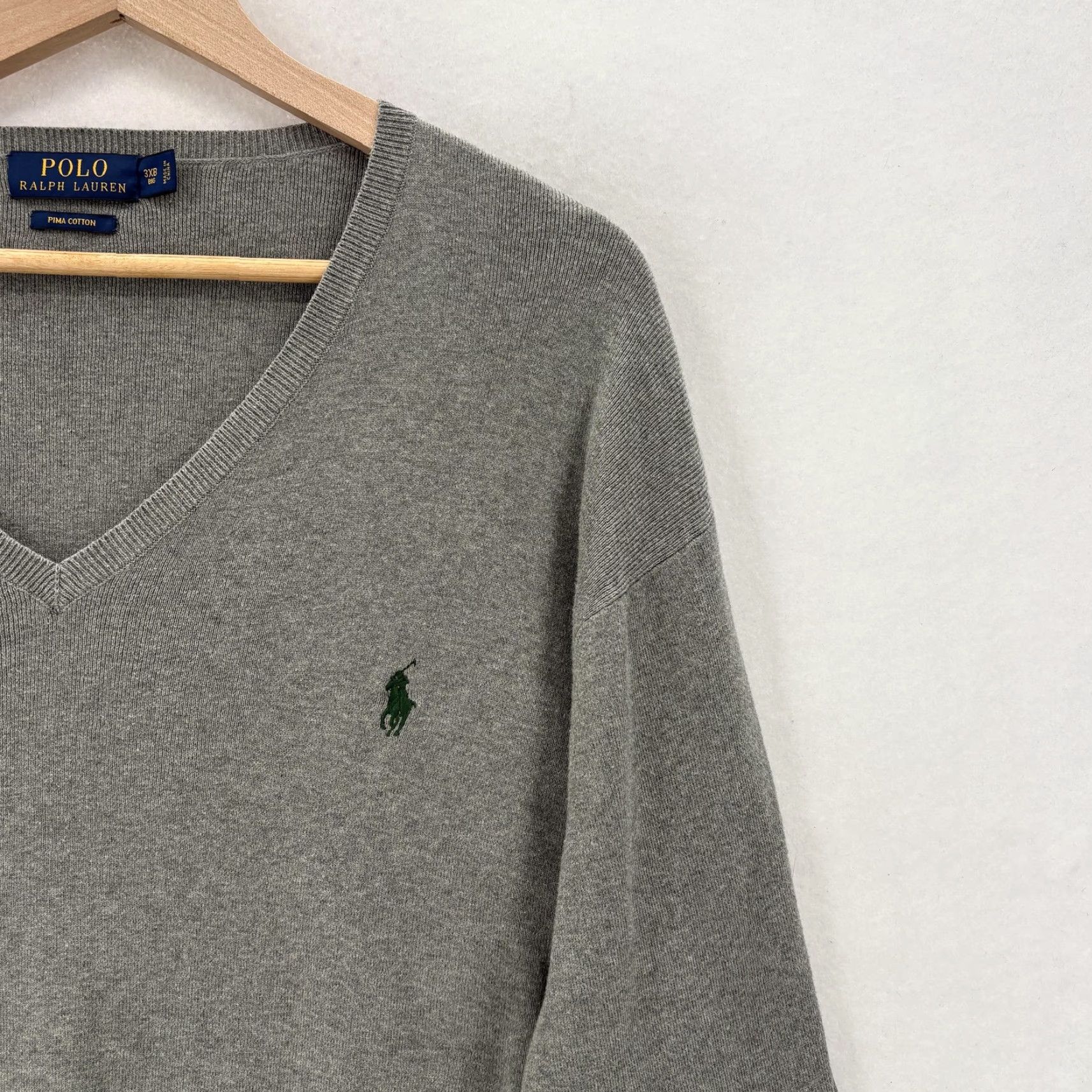 Polo Ralph Lauren Polo Ralph Lauren Sweater Mens Big 3X Gray Pima Cotton V Neck Knit Pullover Size US XXL / EU 58 / 5 - 2 Thumbnail