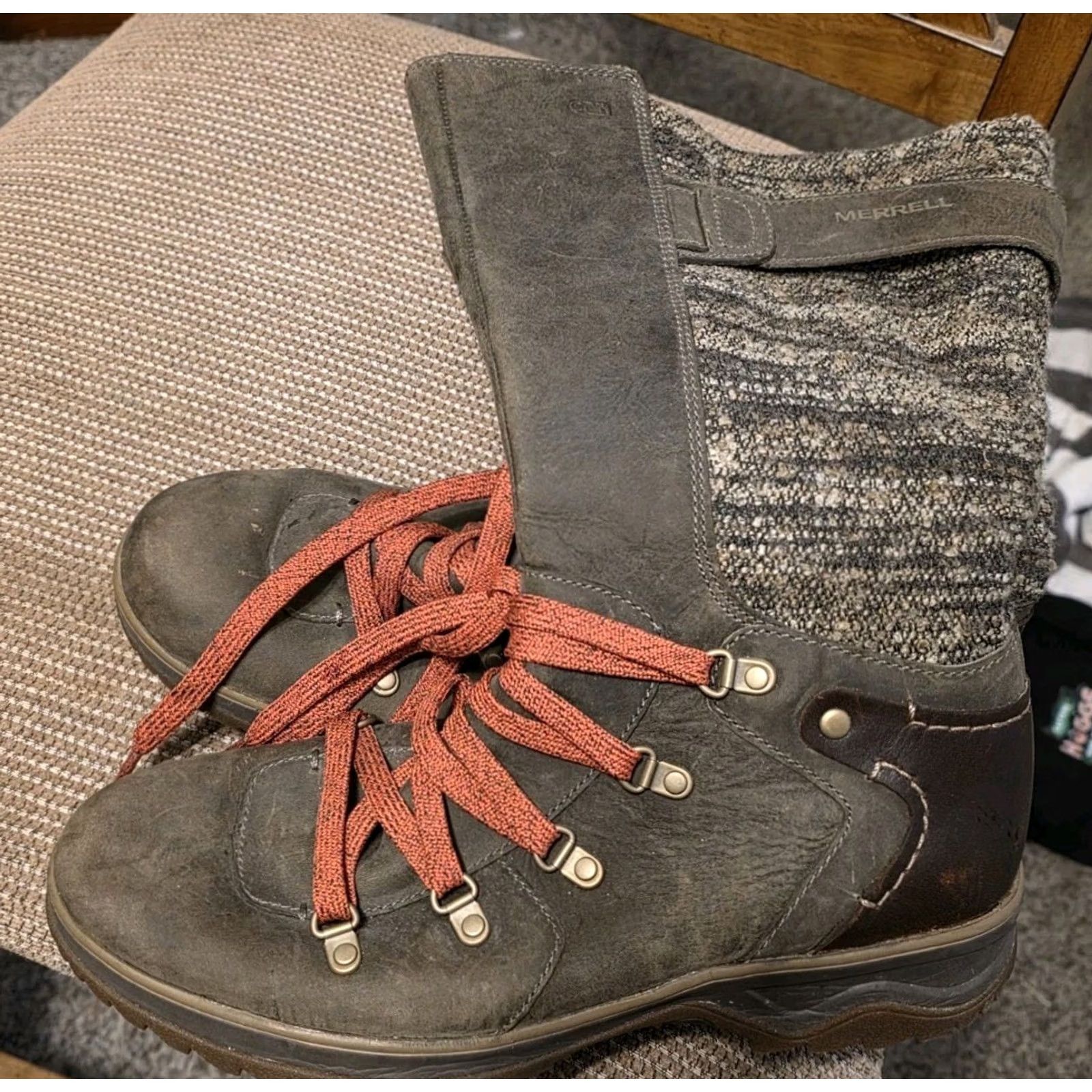 Merrell VINTAGE Merrell Eventyr Peak Waterproof Women's Leather High Leg Boots Size 7.5 Brown Combat Boots Women 7.5 Size US 8 / IT 38 - 3 Thumbnail