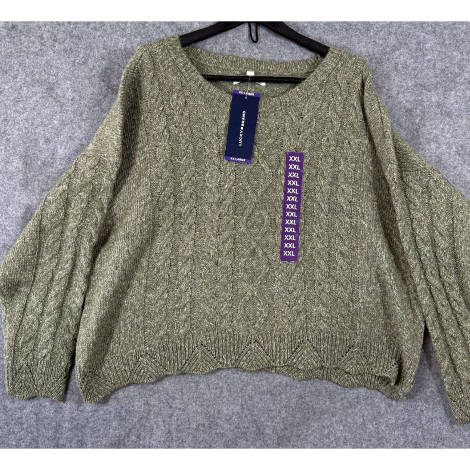 Lucky Brand Lucky Brand Sweater Womens 2XL Olive Green Cable-Knit Scalloped Hem NWT Comfort Casual Size XXL / US 16-18 / IT 52-54 - 2 Thumbnail
