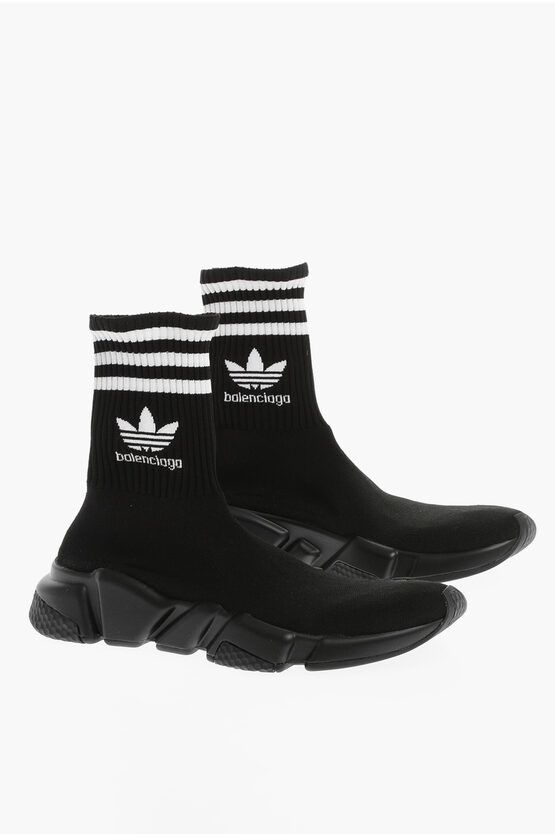 image of Balenciaga Adidas Logo Print Speed Sock Sneakers in Black, Women's (Size 7)