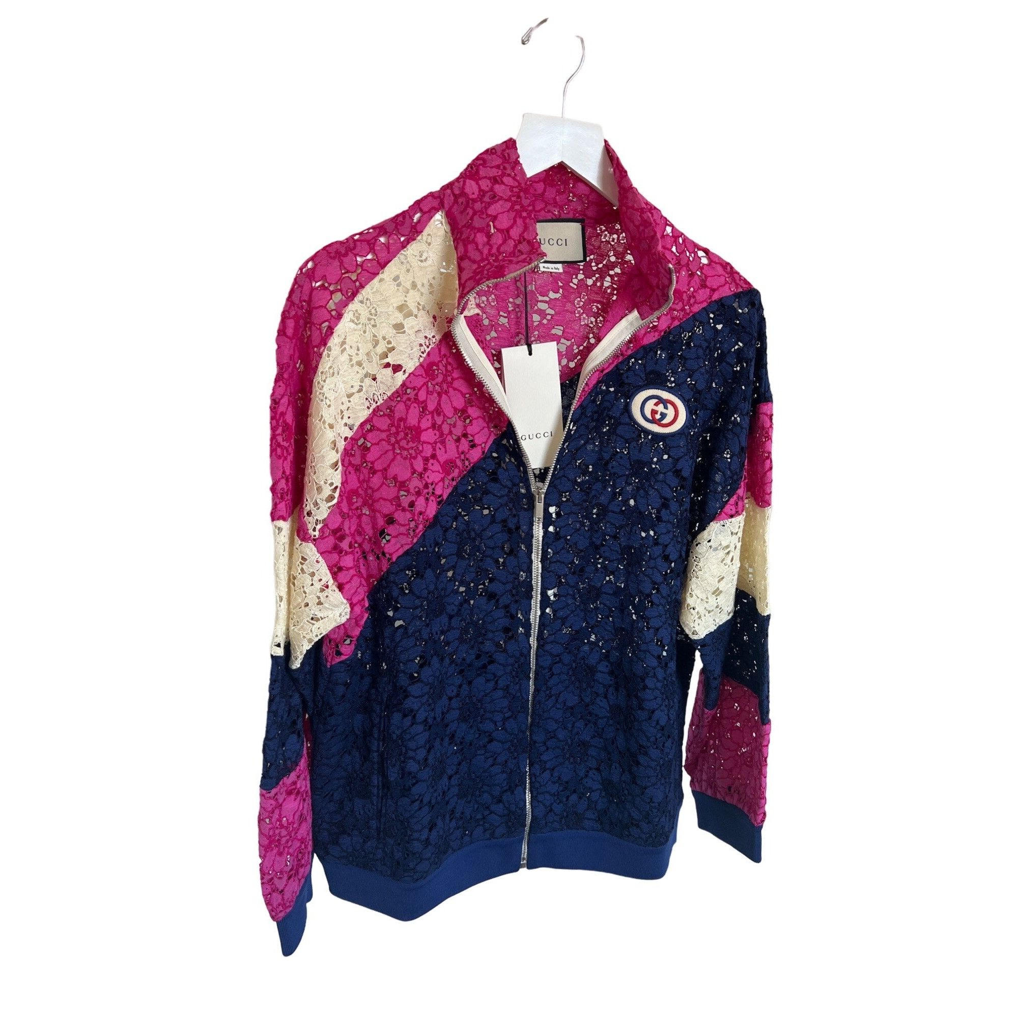 Gucci Gucci Lace Bomber Jacket Pink Navy Cream Zip-Up Logo Patch Size S / US 4 / IT 40 - 4 Thumbnail