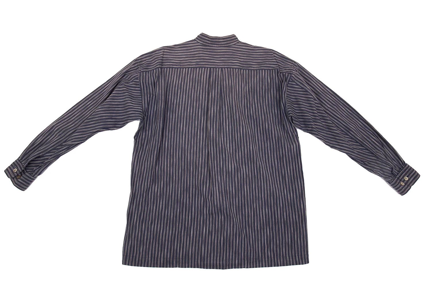 Issey Miyake Cotton Stripe Mao Collar Shirt in Navy Gray, Size L Size US L / EU 52-54 / 3 - 12 Thumbnail