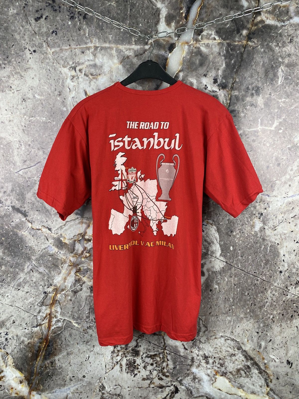 Vintage Soccer T-Shirt Liverpool Milan Final Istanbul 2005 Football Size US L / EU 52-54 / 3 - 7 Thumbnail