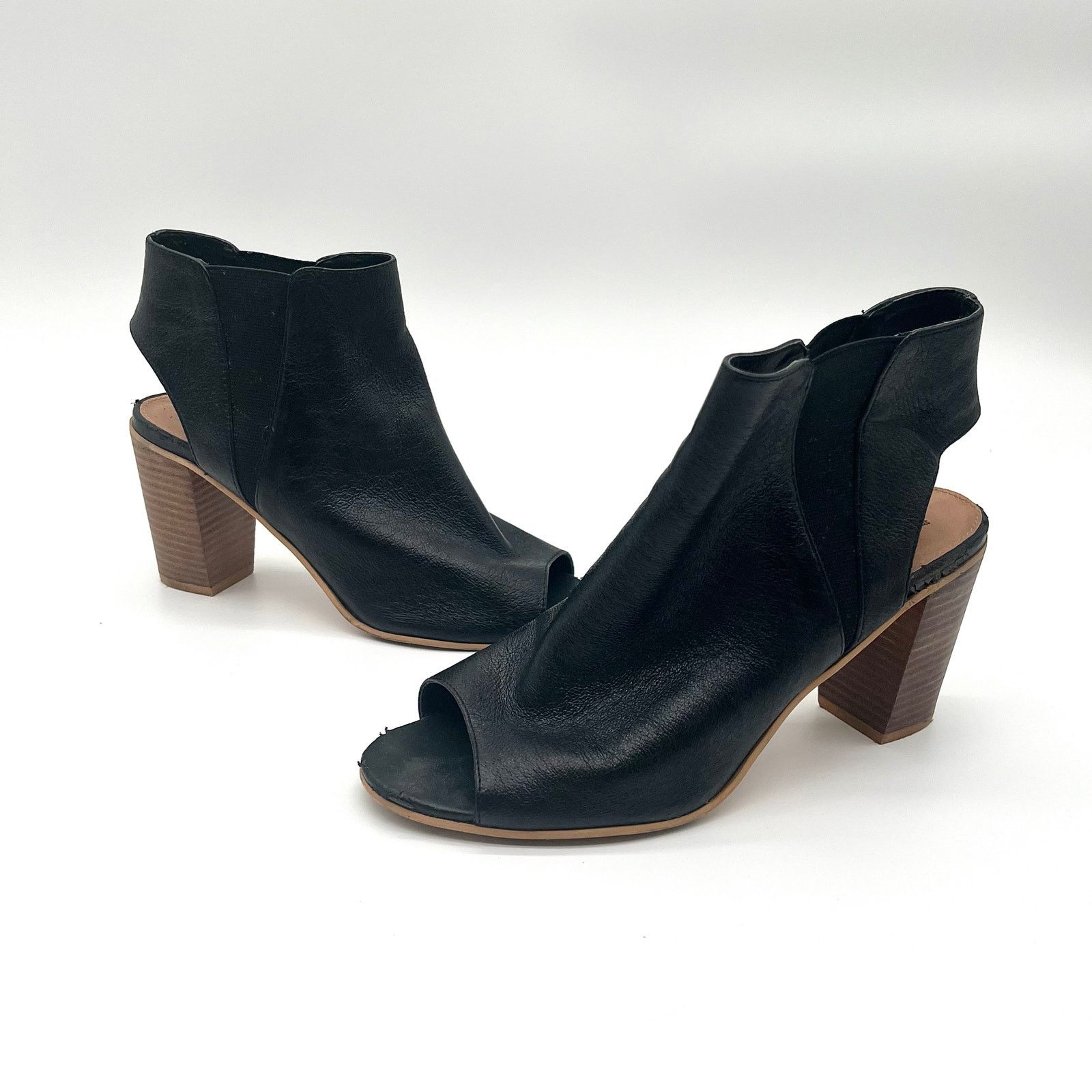 Steve Madden STEVE MADDEN Leather Open Toe Booties, Black, 10 Size US 10 / IT 40 - 1 Thumbnail