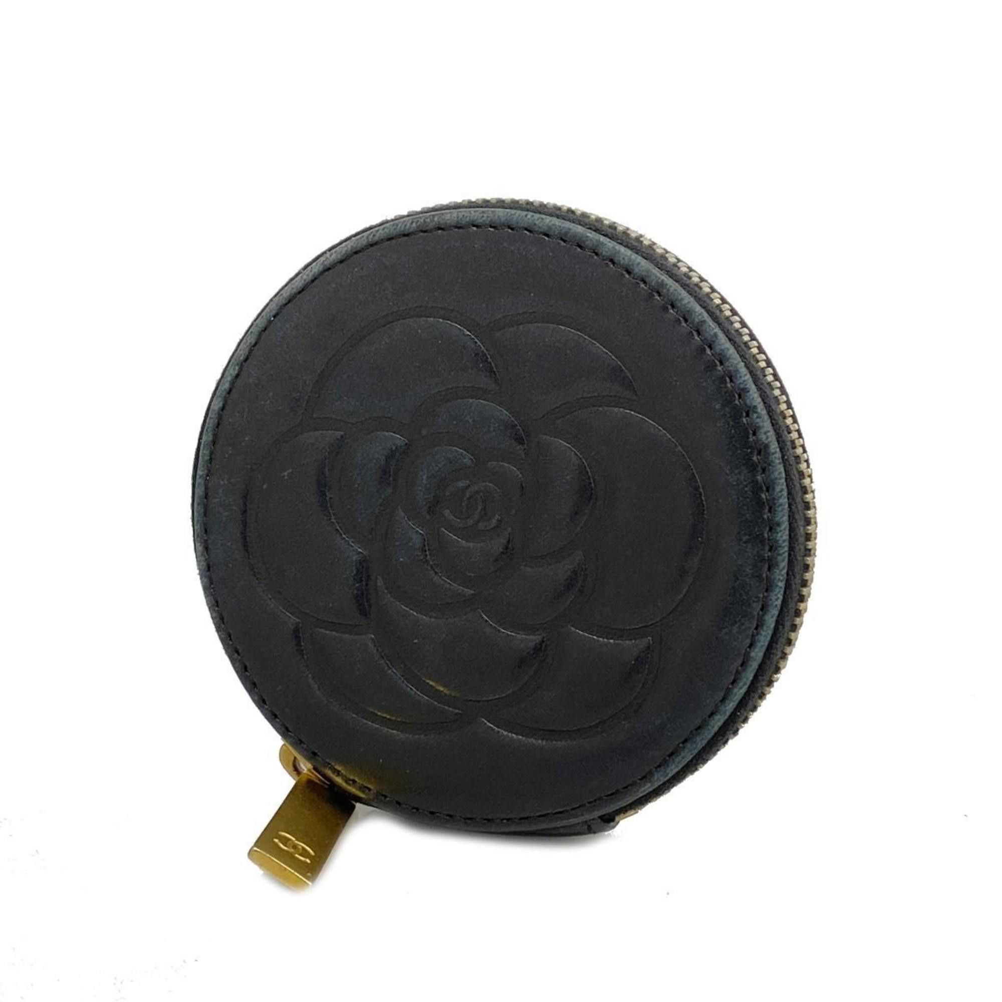 image of Chanel Wallet/coin Case Camellia Lambskin Black Women's