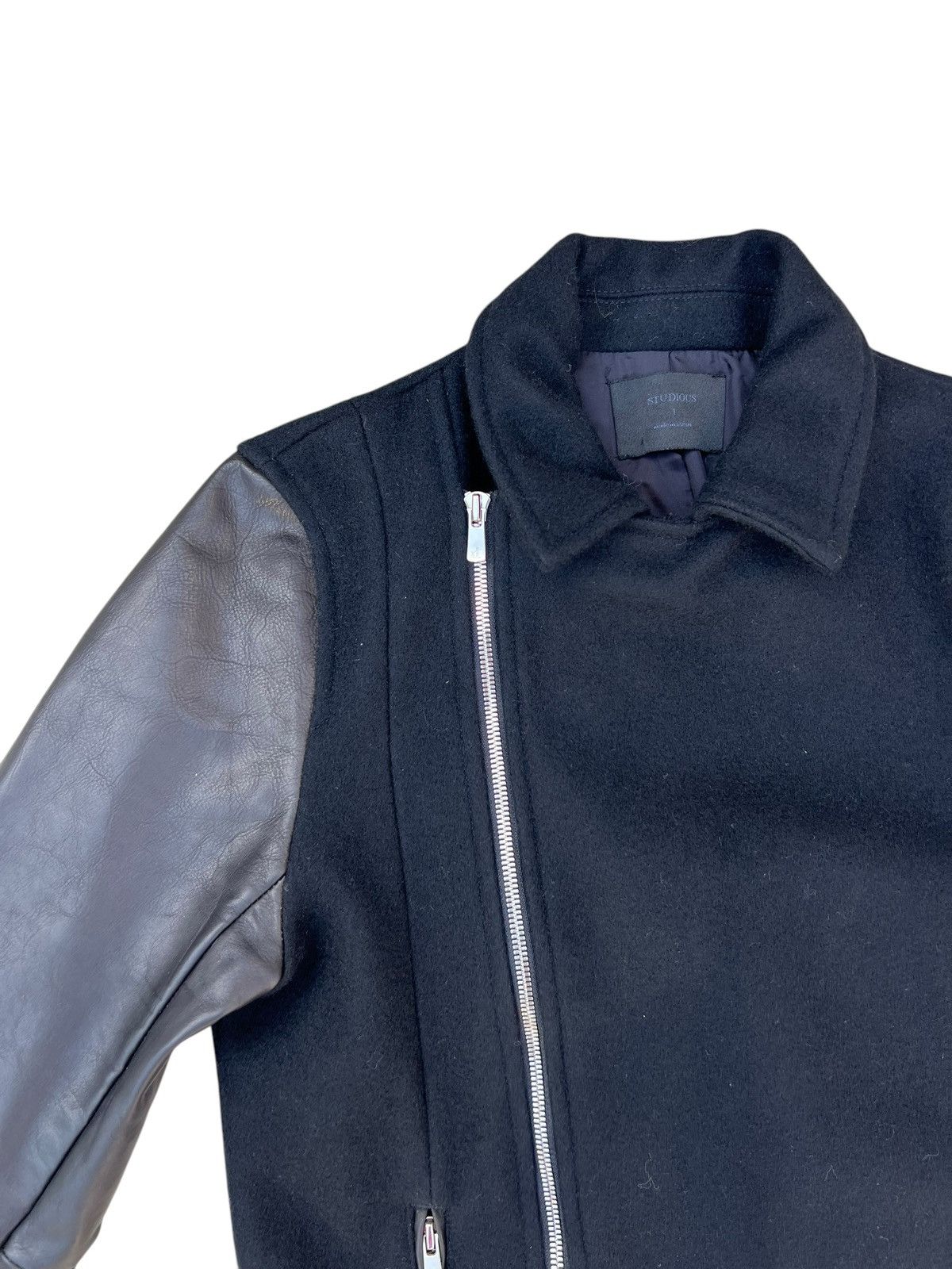 Leather STUDIOUS Japan Asymmetrical Wool Cowhide Leather Jacket Size US S / EU 44-46 / 1 - 5 Thumbnail