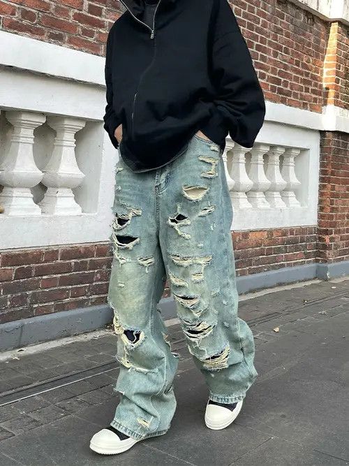 Jean ripped damaged skate hiphop flare baggy jeans Size US 30 / EU 46 - 6 Thumbnail