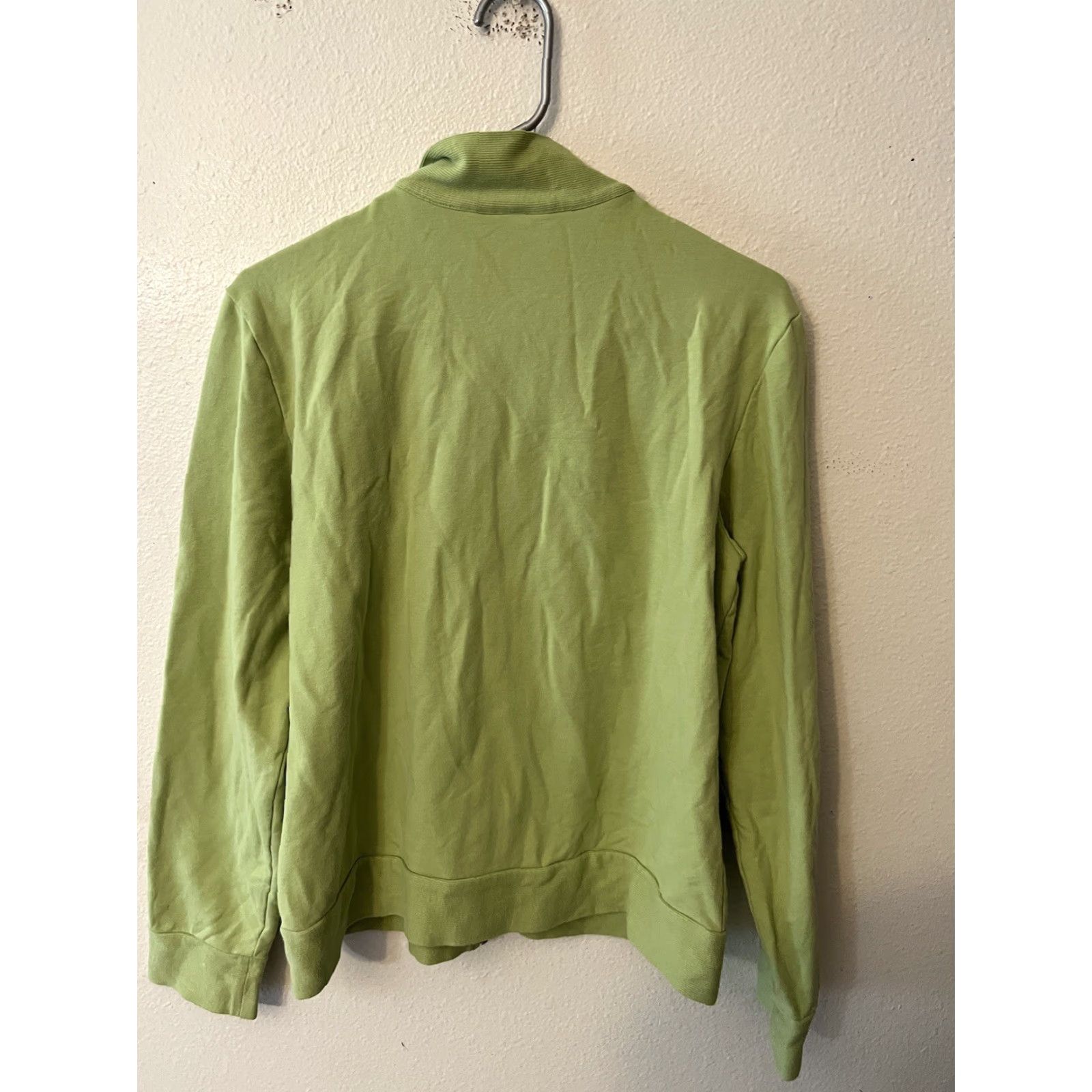 Talbots Talbots L Green Cotton Full Zip Sweater Mock Neck Long Sleeve Women’s Knit Stretch Casual, Business, Party, Travel Size L / US 10 / IT 46 - 3 Thumbnail