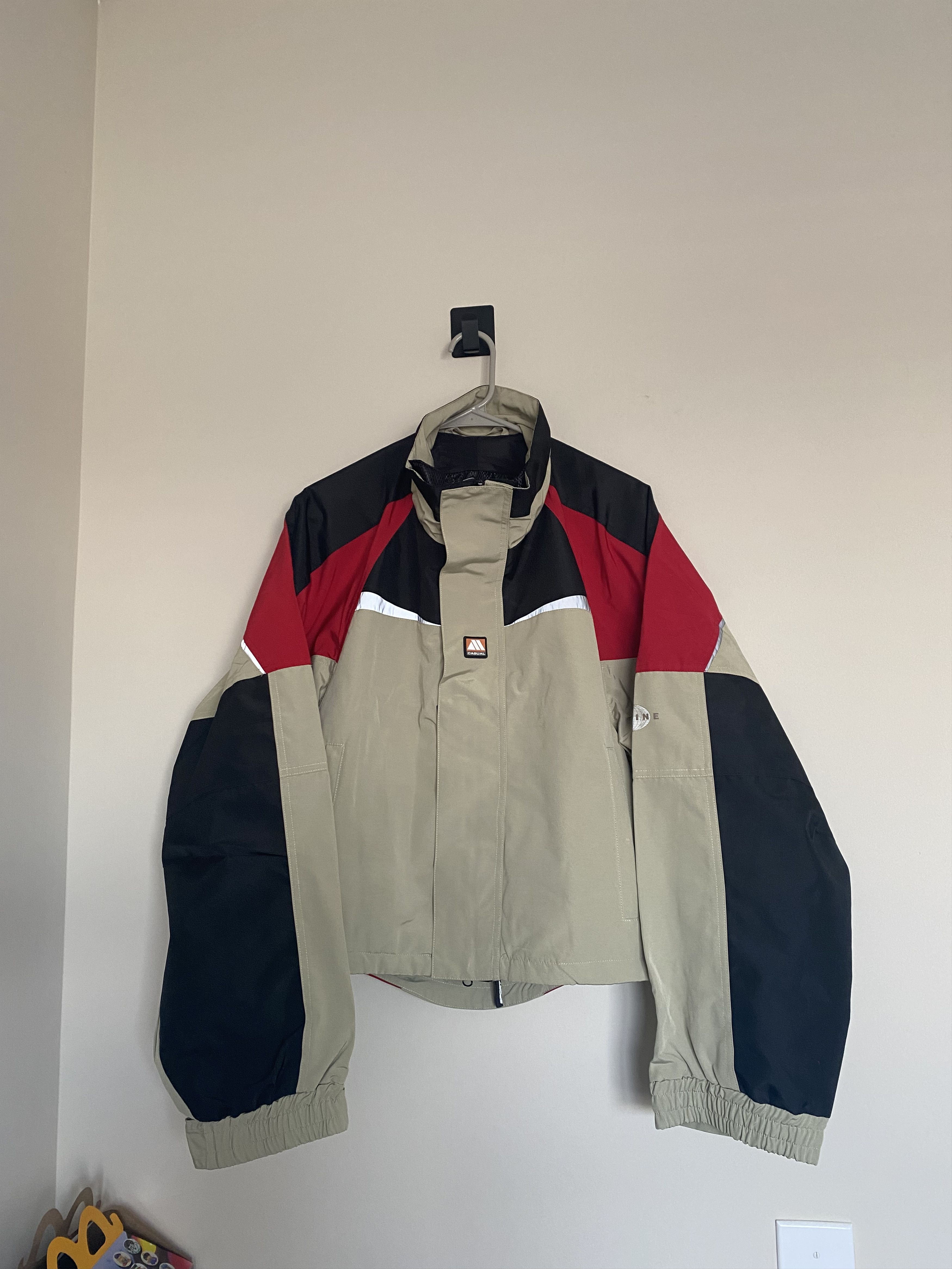 image of Martine Rose Tan Shrunken Jacket in Red/White, Men's (Size Medium)