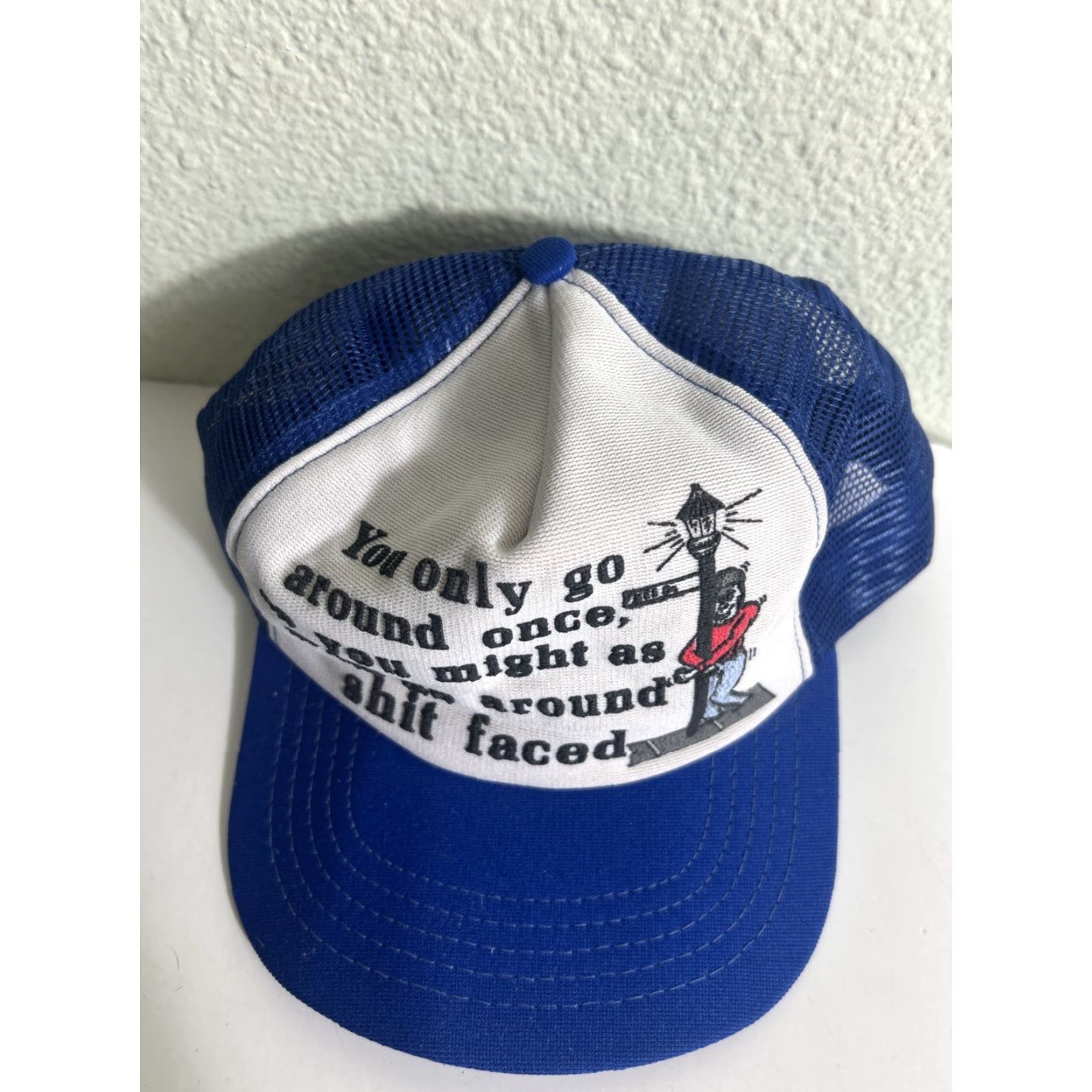 Vintage VINTAGE Unbranded Trucker Hat Mens Adjustable Blue White “you Only Go Around Once” USA Size ONE SIZE - 6 Thumbnail