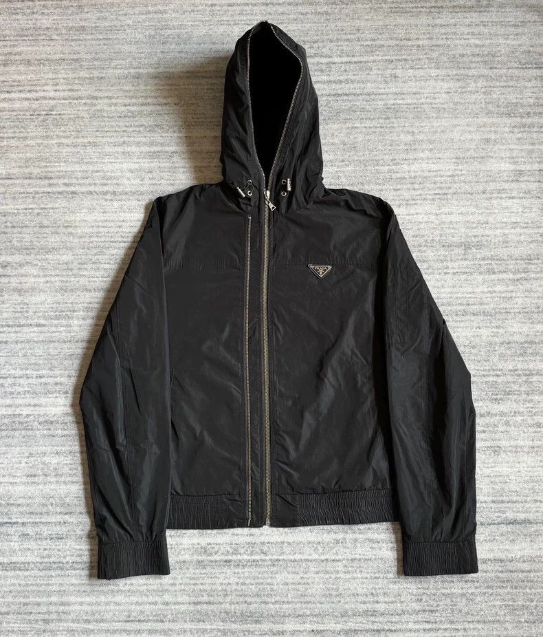 Prada label double zipper hooded jacket sports jacket 2501-