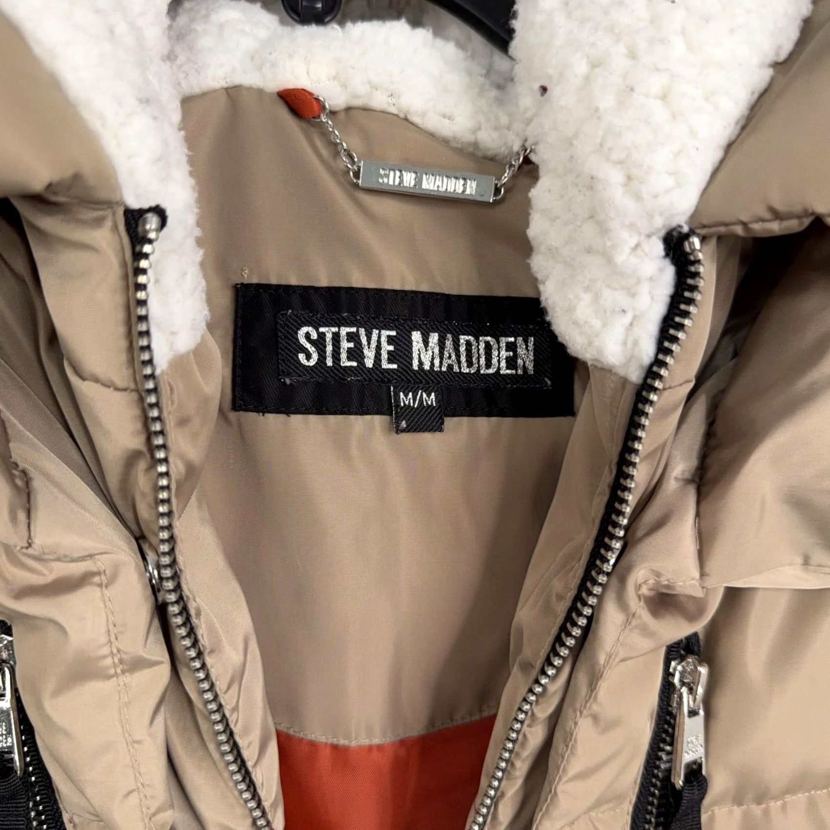 Steve Madden Steve Madden Coat Womens Medium Beige Puffer Hooded Sherpa Lined Zip Pockets Jacket Coat Size M / US 6-8 / IT 42-44 - 4 Thumbnail