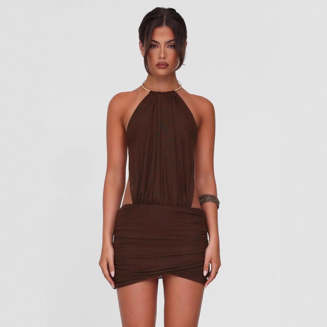 Other Metal Ring Halter Sexy Backless Lace Up Dress Size L / US 10 / IT 46 - 2 Thumbnail