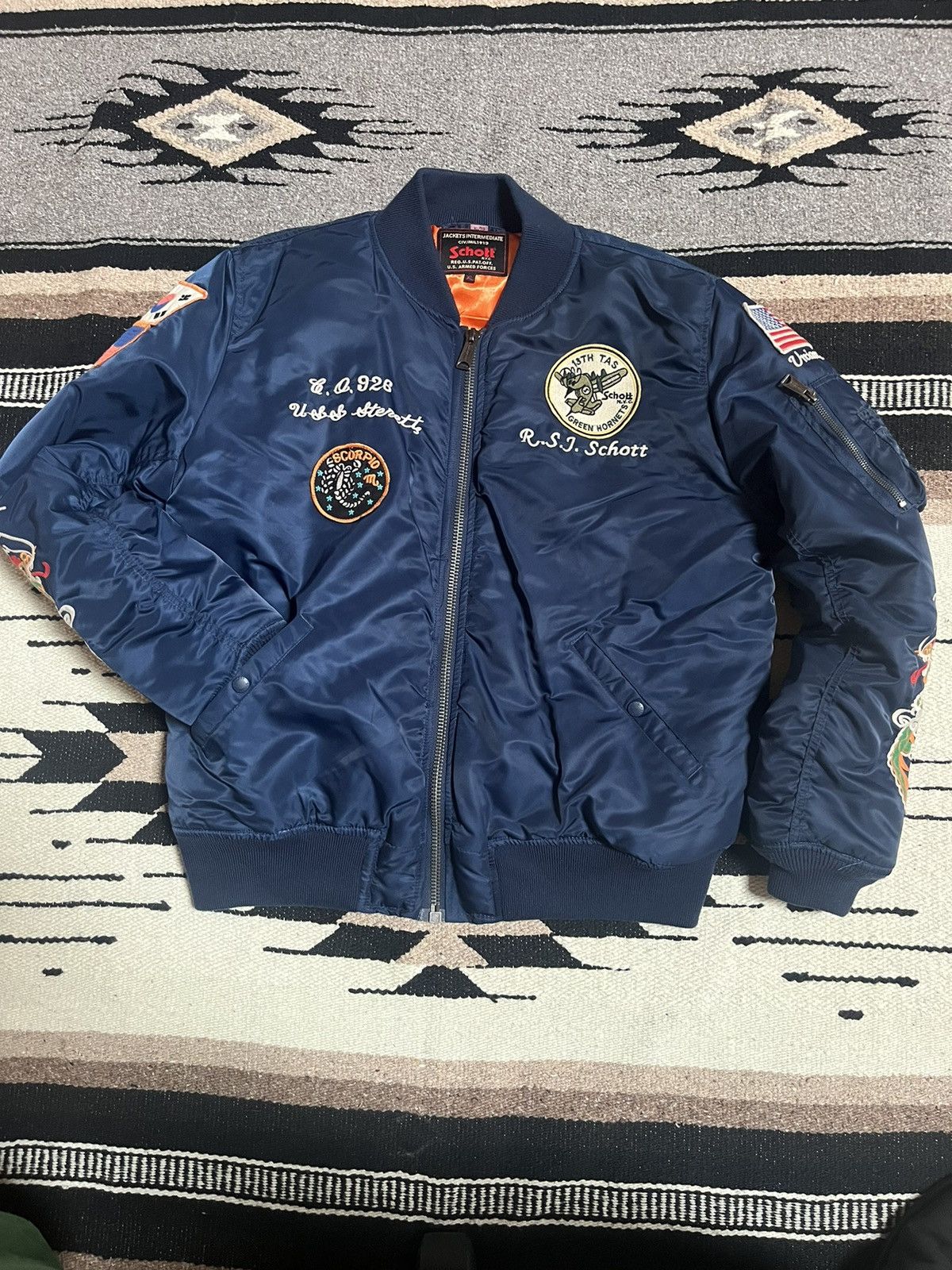 image of Schott Civ/mil1913 South Korea Dragon Bomber in Blue, Men's (Size XL)