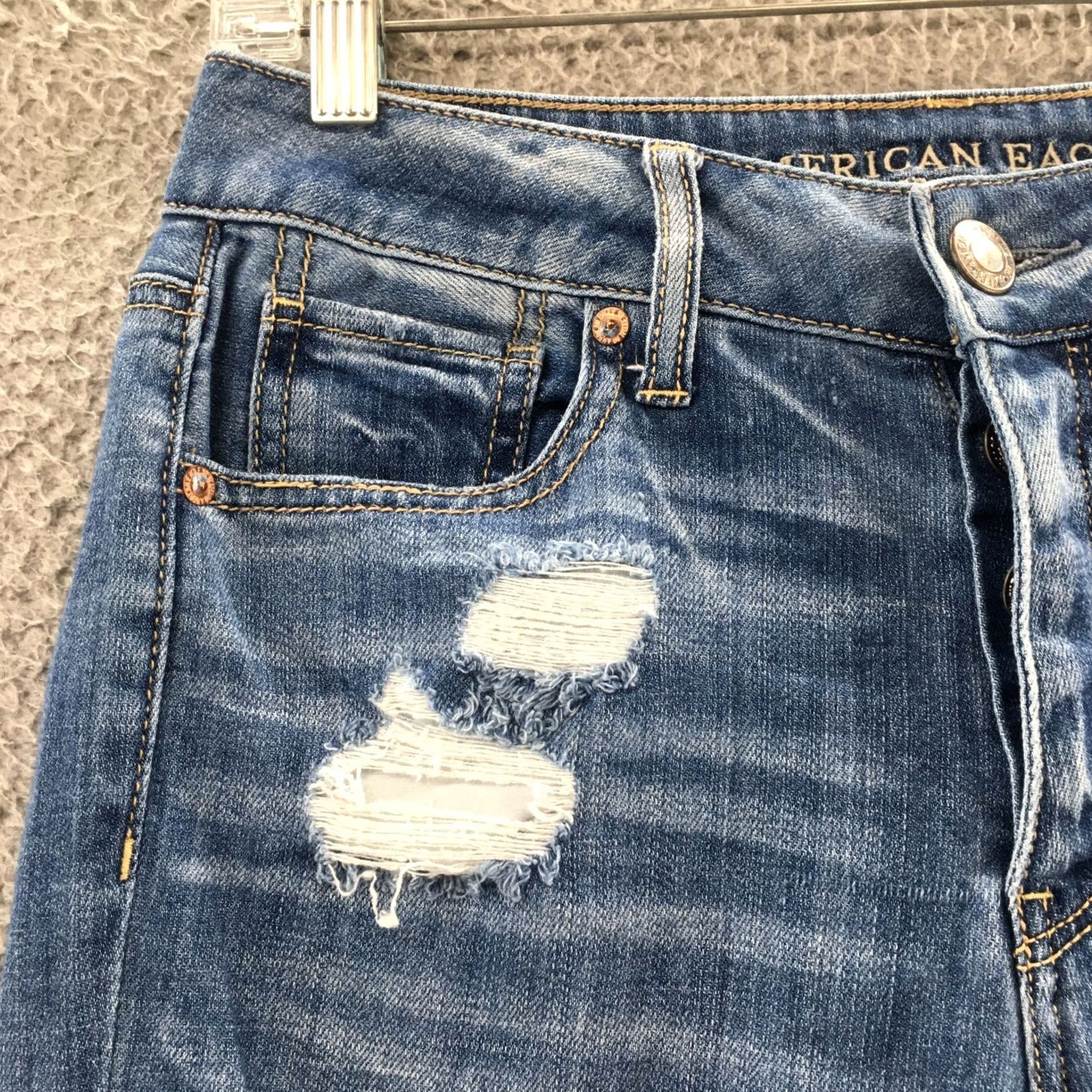 American Eagle Outfitters American Eagle Outfitters Jeans Womens 0R Skinny Blue Distressed 28x29 Classic 5-Pocket Denim Regular Rise Mens? Size 25" / US 0 / IT 36 - 4 Thumbnail