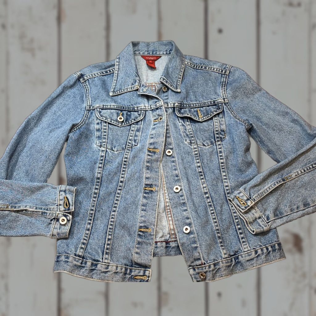 Vintage Sundance Denim Jacket Women Blue Cotton Cropped Button Up Jeans Small Western Trucker Coat Point Collar Regular Fit Vintage No Size 28" / US 6 / IT 42 - 1 Thumbnail