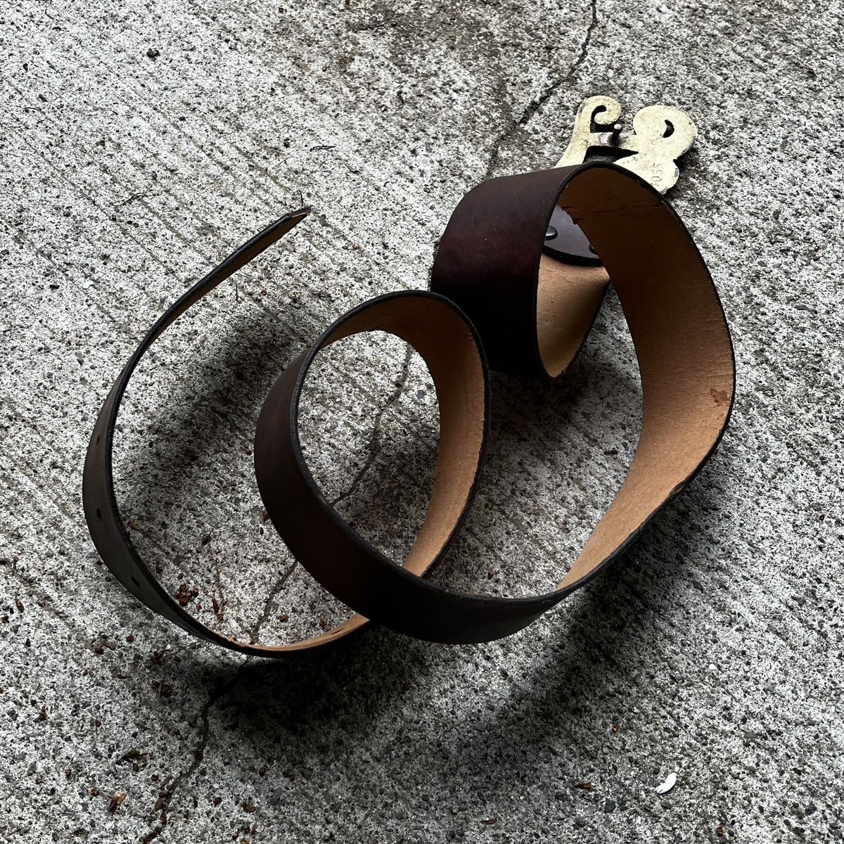 Vintage Vintage Ted Solid Brass Buckle Brown Leather Belt L/XL 70's Size ONE SIZE - 4 Thumbnail