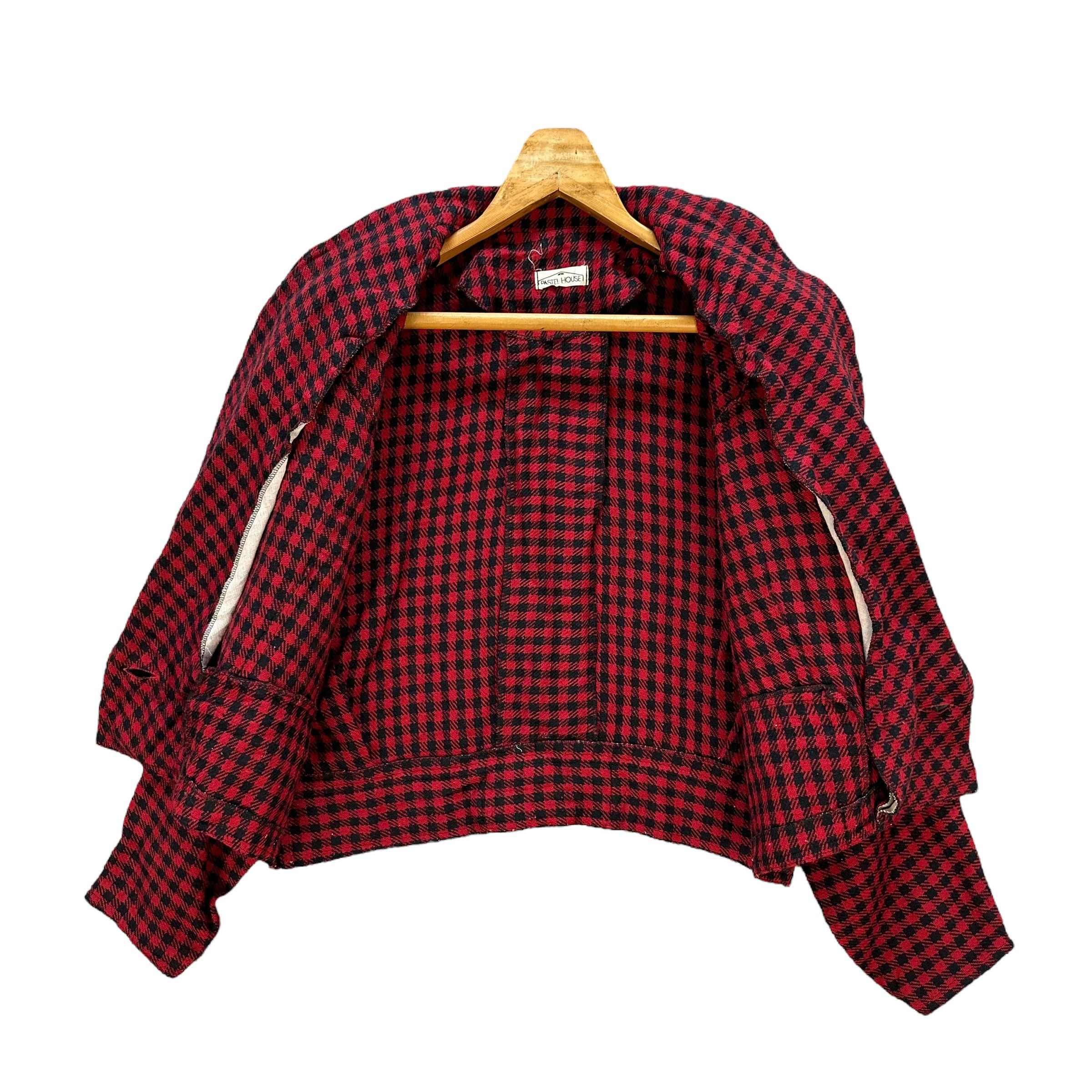 Vintage Vintage 90's PASTEL HOUSE Red Checked Crop Jacket #A71-1727 Size M / US 6-8 / IT 42-44 - 8 Thumbnail