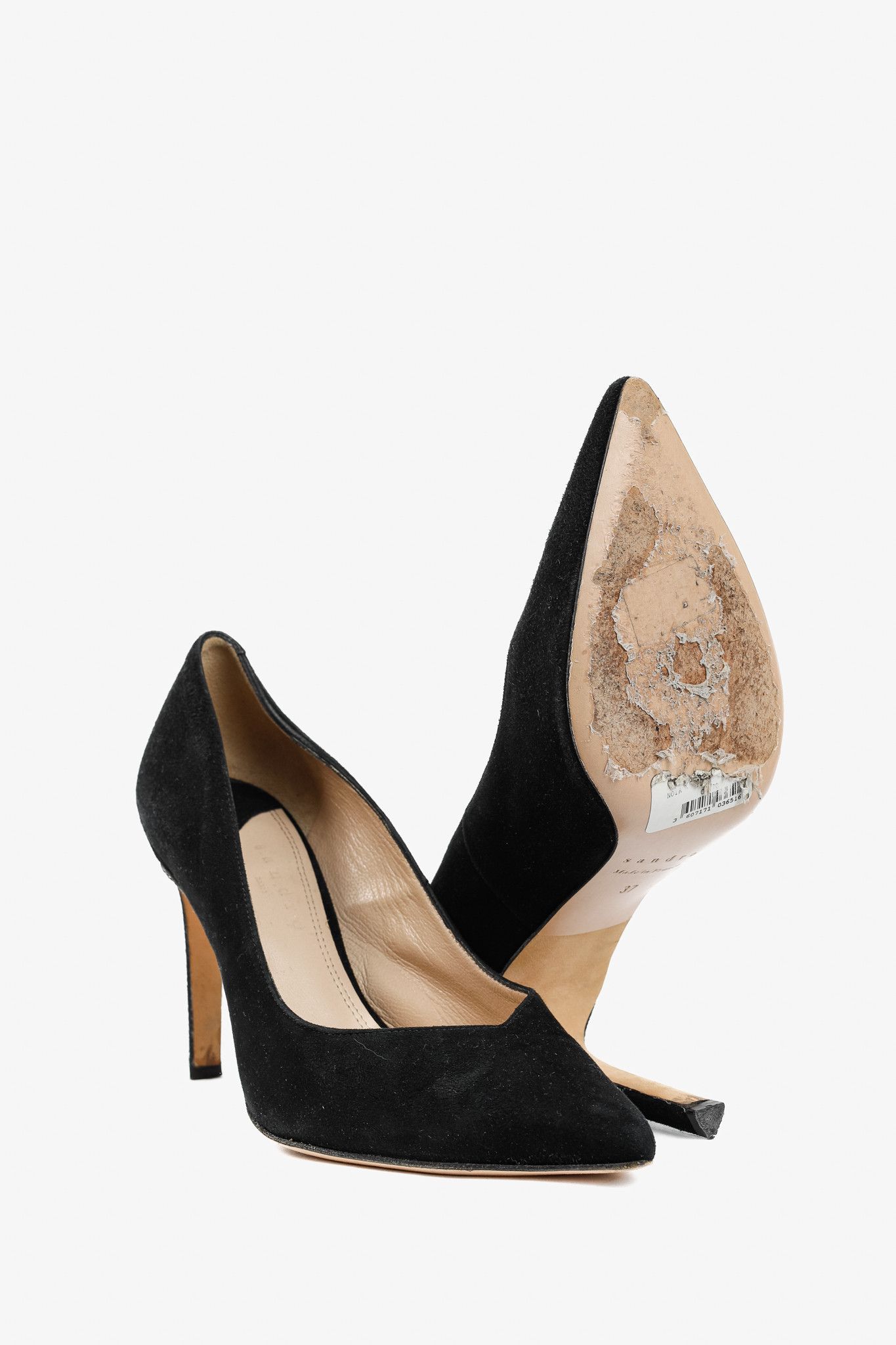 Sandro Sandro Black Suede V-Cut Pointed-Toe Pumps Size US 6.5 / IT 36.5 - 4 Thumbnail