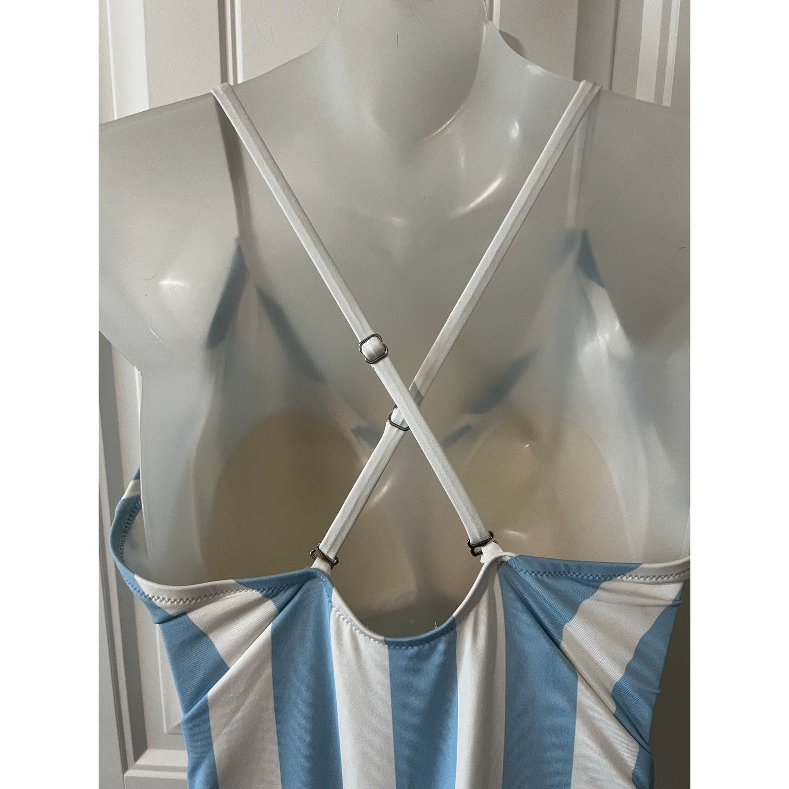 H&M one piece swimsuit swimwear Light blue/White striped padded Size XL / US 12-14 / IT 48-50 - 14 Thumbnail