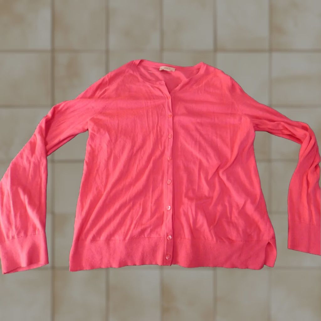 Loft Ann Taylor Loft Cardigan Shirt Women M Pink Knit Crew Neck Pullover Casual Rib Knit Long Sleeve Buttons Cotton Stretch Modern Fall Spring Winter Size M / US 6-8 / IT 42-44 - 1 Thumbnail