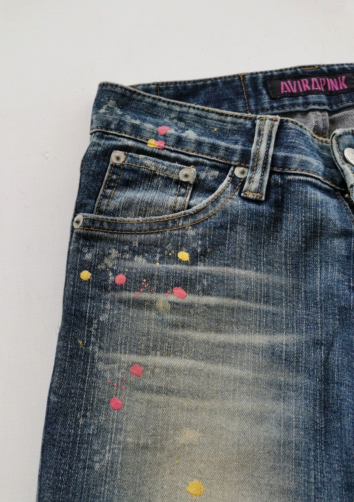 Japanese Brand Avira Pink Flare Paint Splash Denim Jeans Size 25" / US 0 / IT 36 - 5 Thumbnail