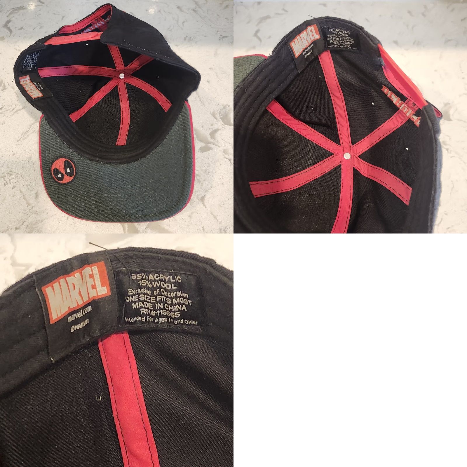 Vintage Marvel Deadpool Snapback Baseball Cap Flat Bill Hat Black Red Adjustable Men Size Hat Size ONE SIZE - 8 Thumbnail