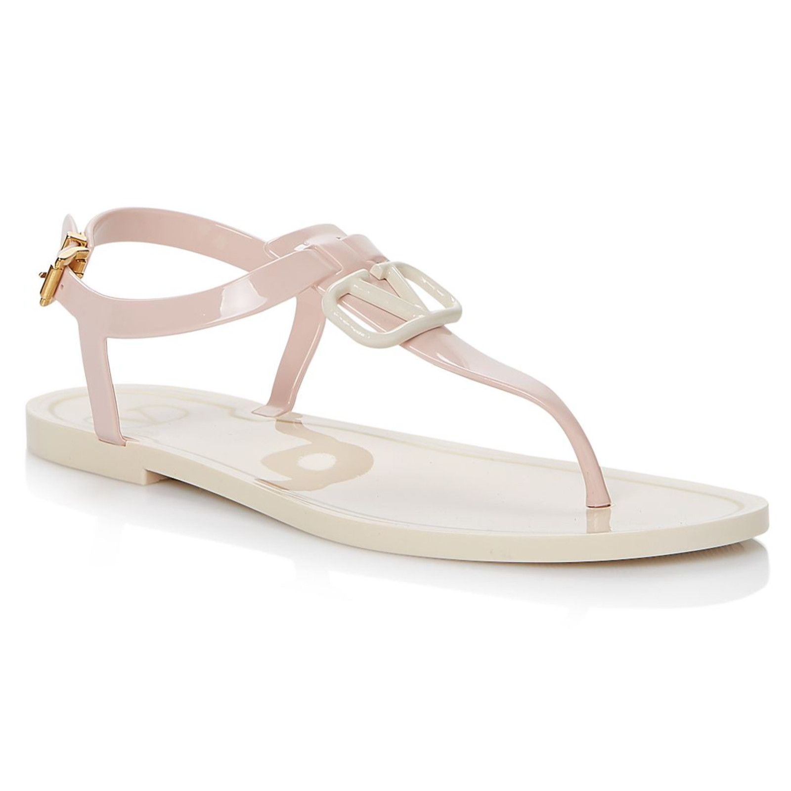 Valentino Rockstud Pink V Logo PVC Thong Rubber Jelly