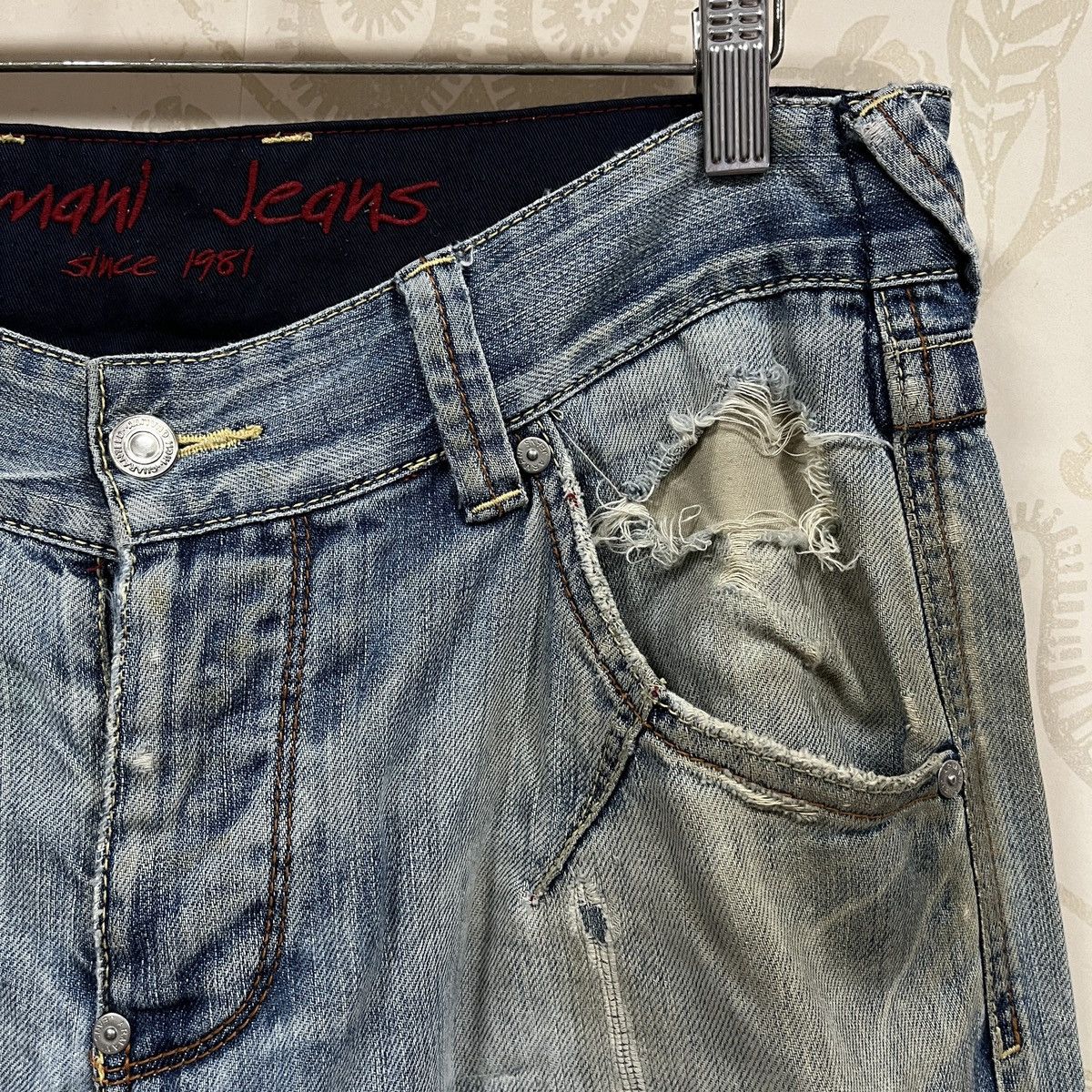 Armani × If Six Was Nine Ripped Distressed Armani Jeans Faded Blue Size US 33 - 7 Thumbnail