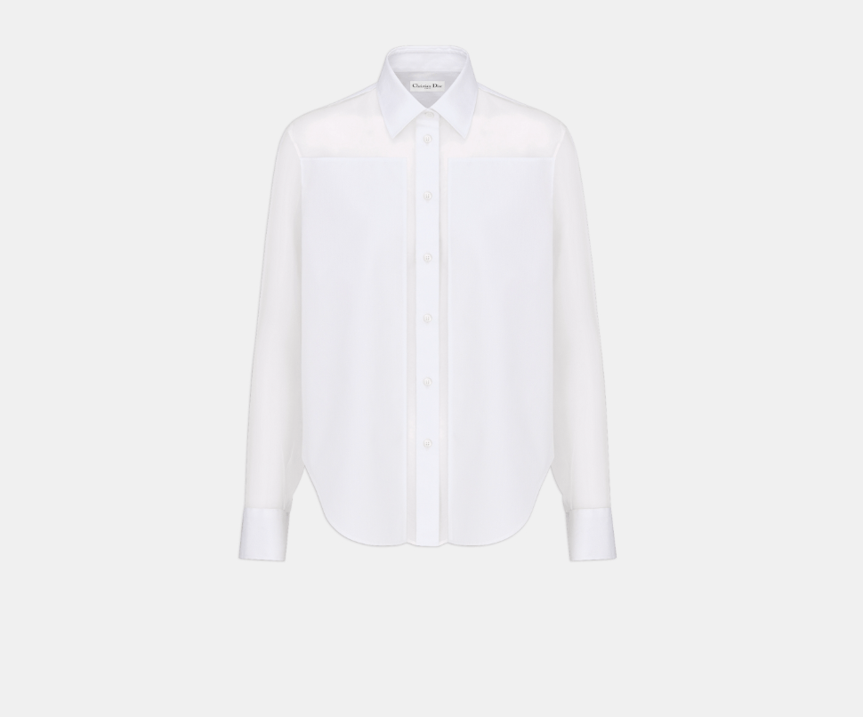 image of Dior O1W1Db10224 Sheer Blouse With Plastron In White, Women's (Size Medium)