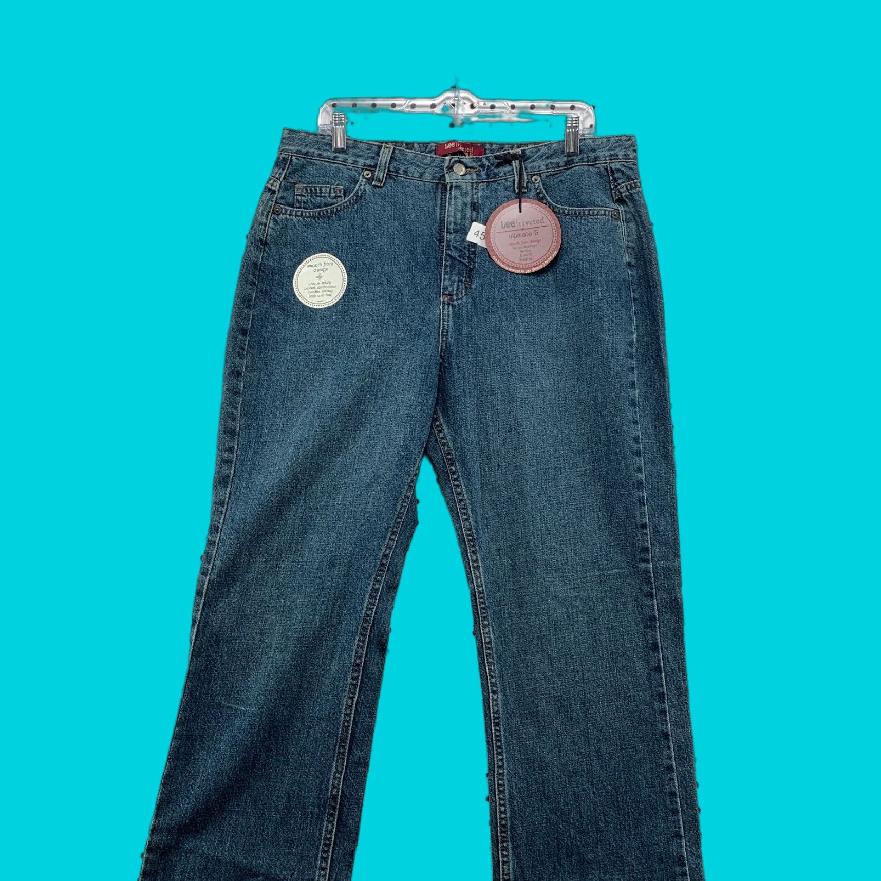 Lee Lee Riveted Jeans Womens Size 16 Mid Rise Straight Leg 5 Pocket Denim 36x32 Blue 100% Cotton Jeans 90s Theme - Womens Size 38" / US 16 / IT 52 - 1 Thumbnail
