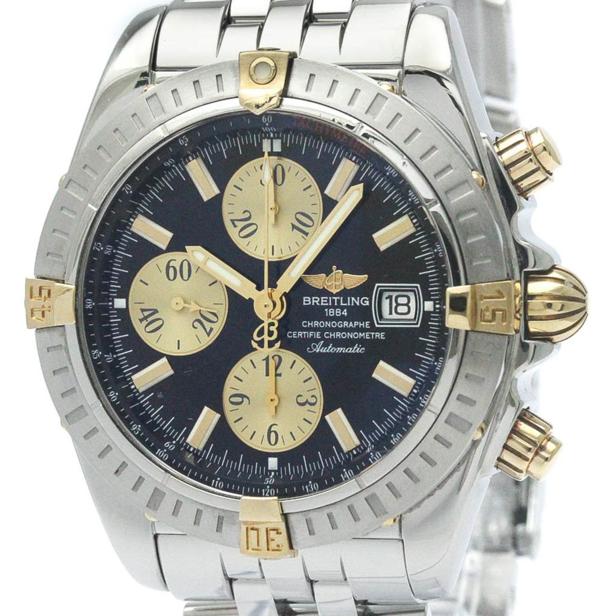 image of Polished Breitling Chronomat Evolution 18K Gold Steel Mens Watch B13356 Bf568337 in Black, Women's