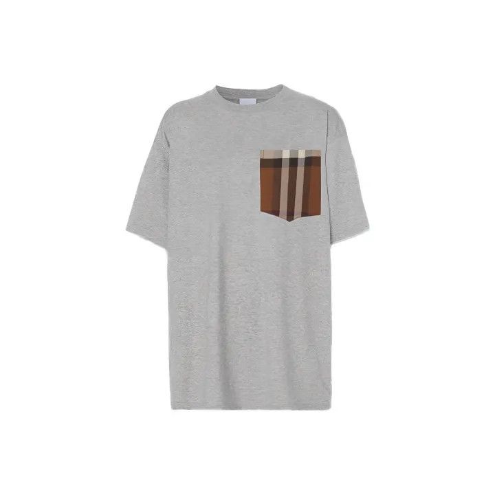 Burberry Burberry Gray Pocket Detail Cotton T-Shirt 0079 Size XS / US 0-2 / IT 36-38 - 1 Thumbnail