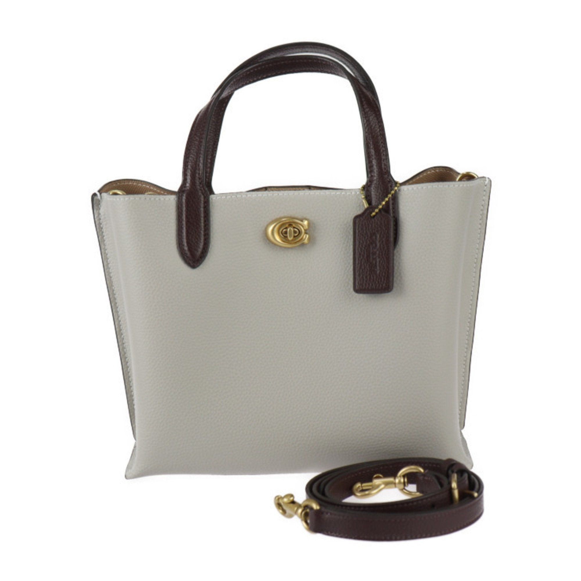 image of Coach Willow Tote 24 Color Block Handbag C9092 Leather Grey Brown Shoulder Bag, Women's