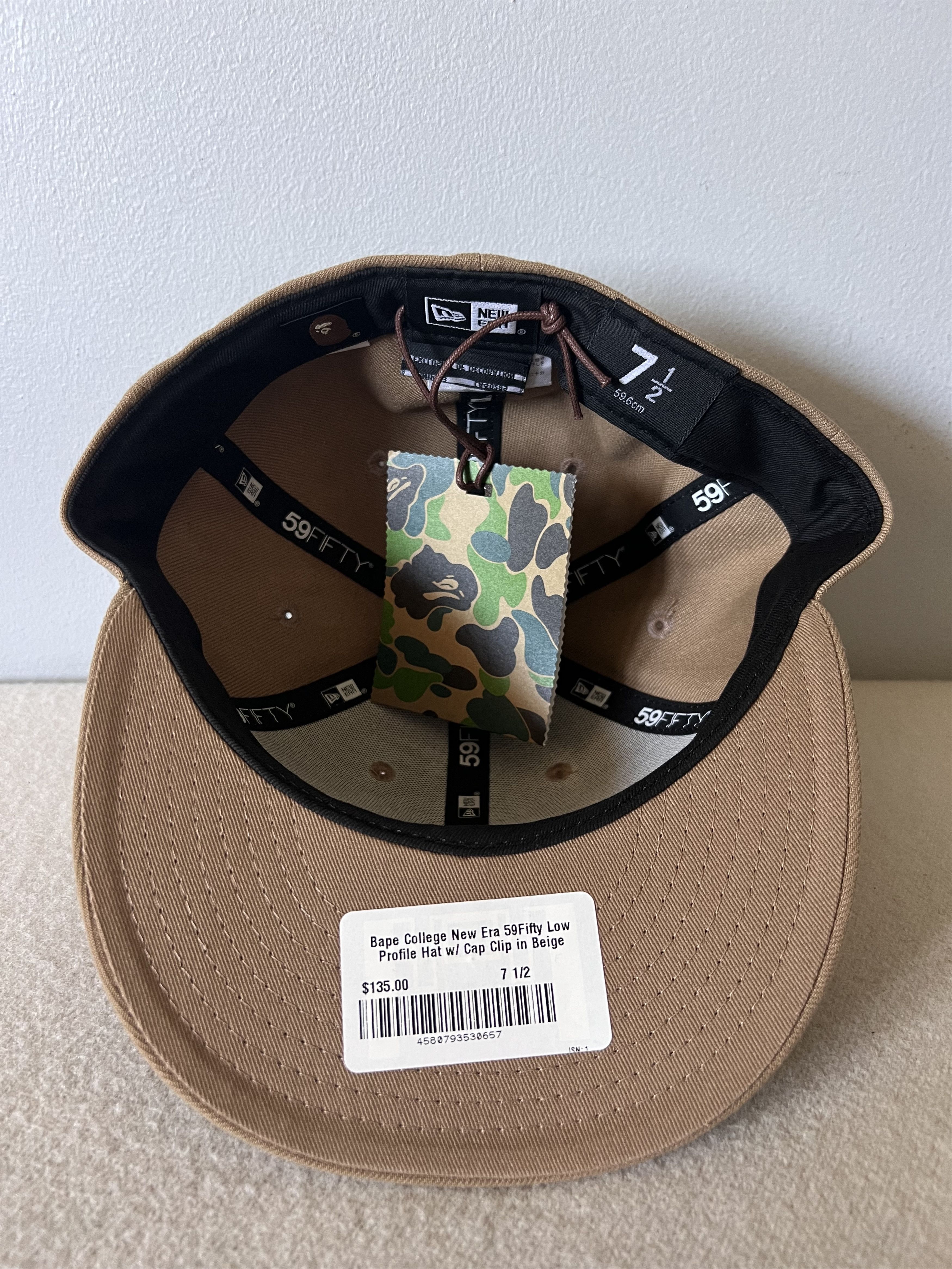 Bape 7 1/2 Bape New Era 59FIFTY Low Profile Fitted Hat in Beige Size ONE SIZE - 6 Thumbnail