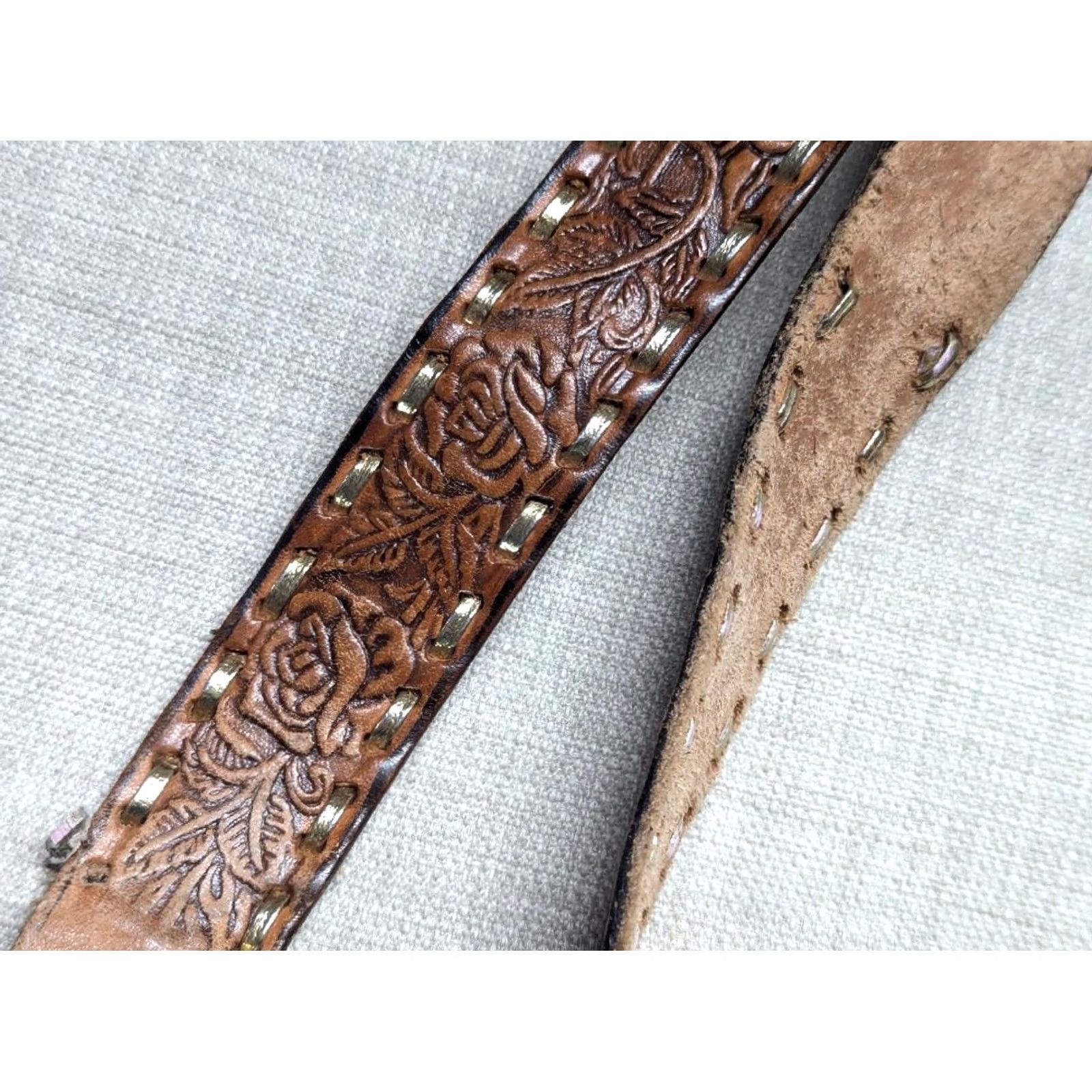 Vintage VINTAGE leather belt EAGLE america 46 western buckle belt Cowboy Men Size 46 - 4 Thumbnail