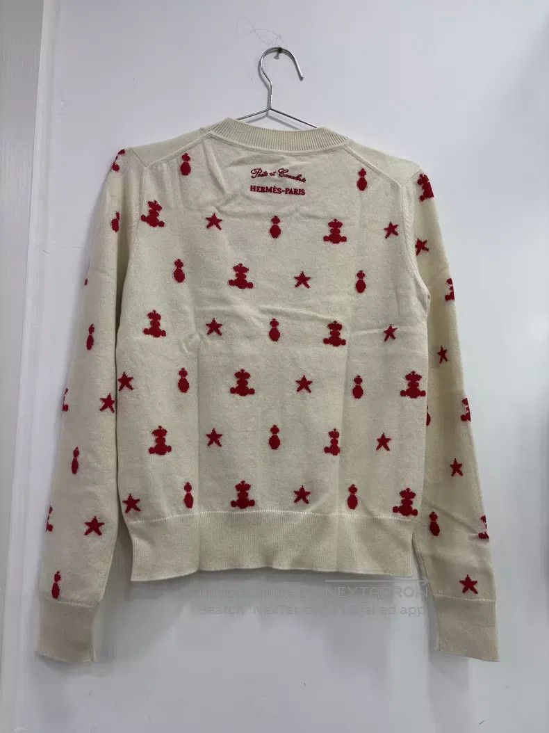 Hermes Hermes White Goat Hair Sweater with Red Embroidery Size S / US 4 / IT 40 - 2 Thumbnail