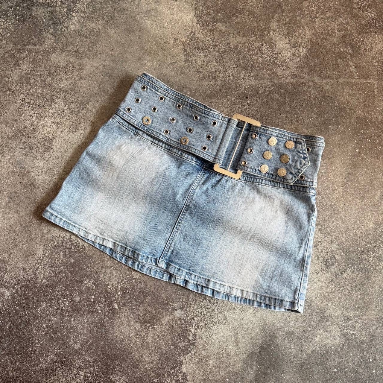 20471120 × Vintage Amazing Super Sexy Y2K Vintage Glam Washed Denim Mini Skirt Size 27" / US 4 / IT 40 - 2 Thumbnail