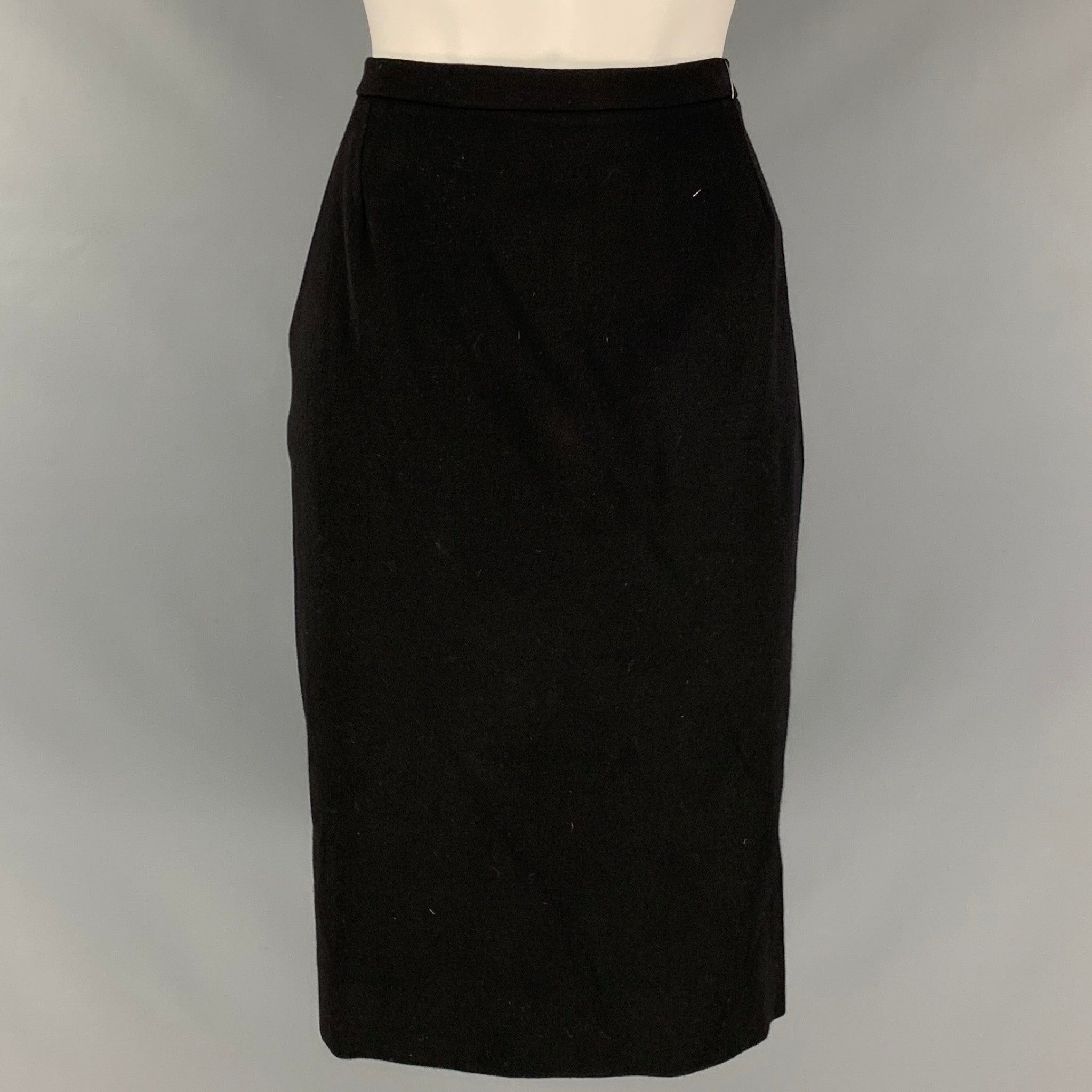 image of Donna Karan Black Wool Lycra Pencil Midcalf Skirt, Women's (Size 30)