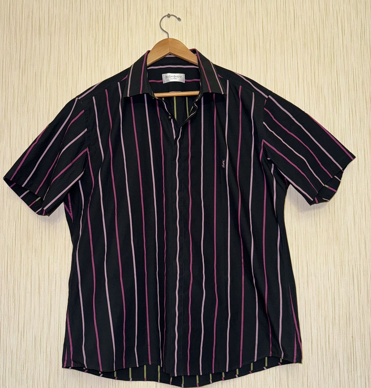 Vintage × Yves Saint Laurent Yves Saint Laurent pink striped short sleeve shirt Size US XL / EU 56 / 4 - 2 Thumbnail